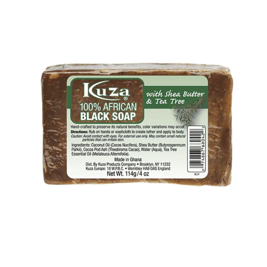 Kuza 100% African Black Soap With Shea Butter Tea Tree 4 oz