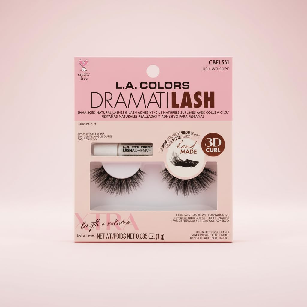 (6-pack) Luxe Mink Effect False Lashes with Lifted 3D Curl and Adhesive by L.A. Colors Cosmetics