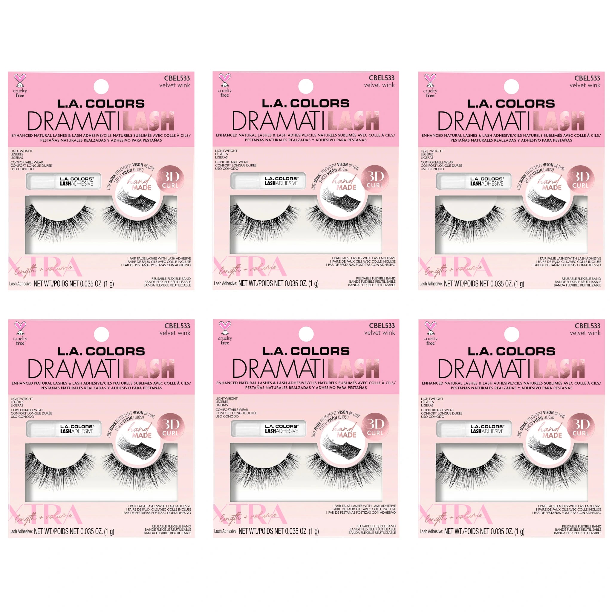 (6-pack) Luxe Mink Effect False Lashes with Adhesive by LA Colors