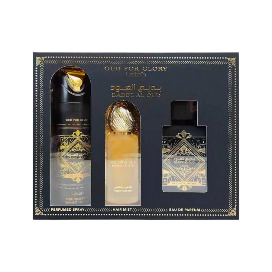 [Set] Lattafa Badee Al Oud for Glory 3.4 U + 6.7 Body/ + 1.7 Hairmist EDP