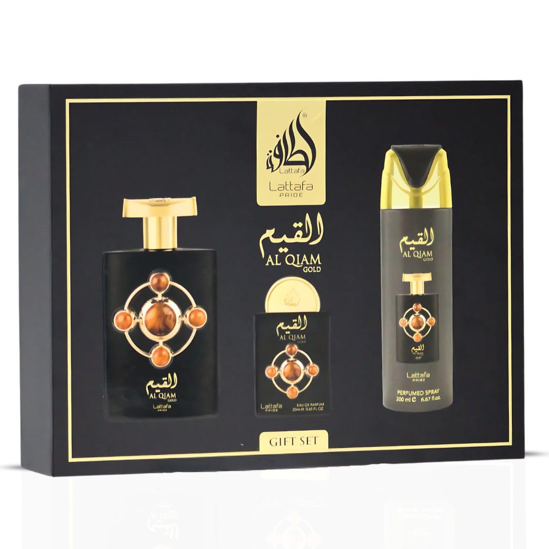 [Set] Lattafa Pride Al Qiam Gold 3 Pc Perfumed Body For Men EDP 3.4 oz