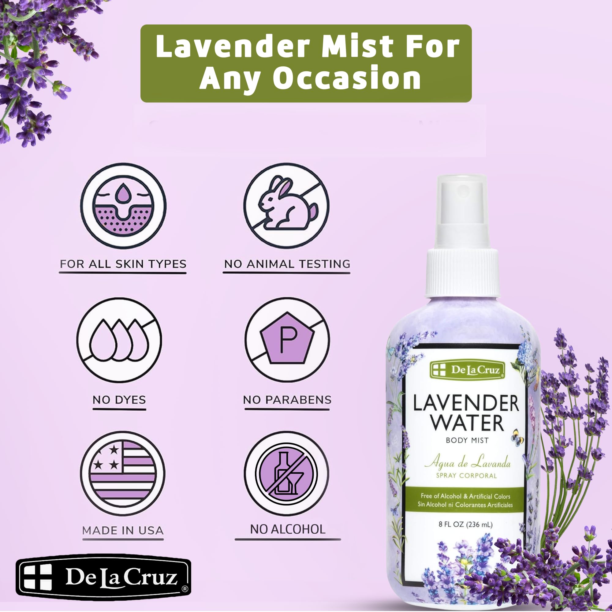 De la Cruz Lavender Water Body Mist Lavender Body Mist With Pure Lavender - Thumbnail 2