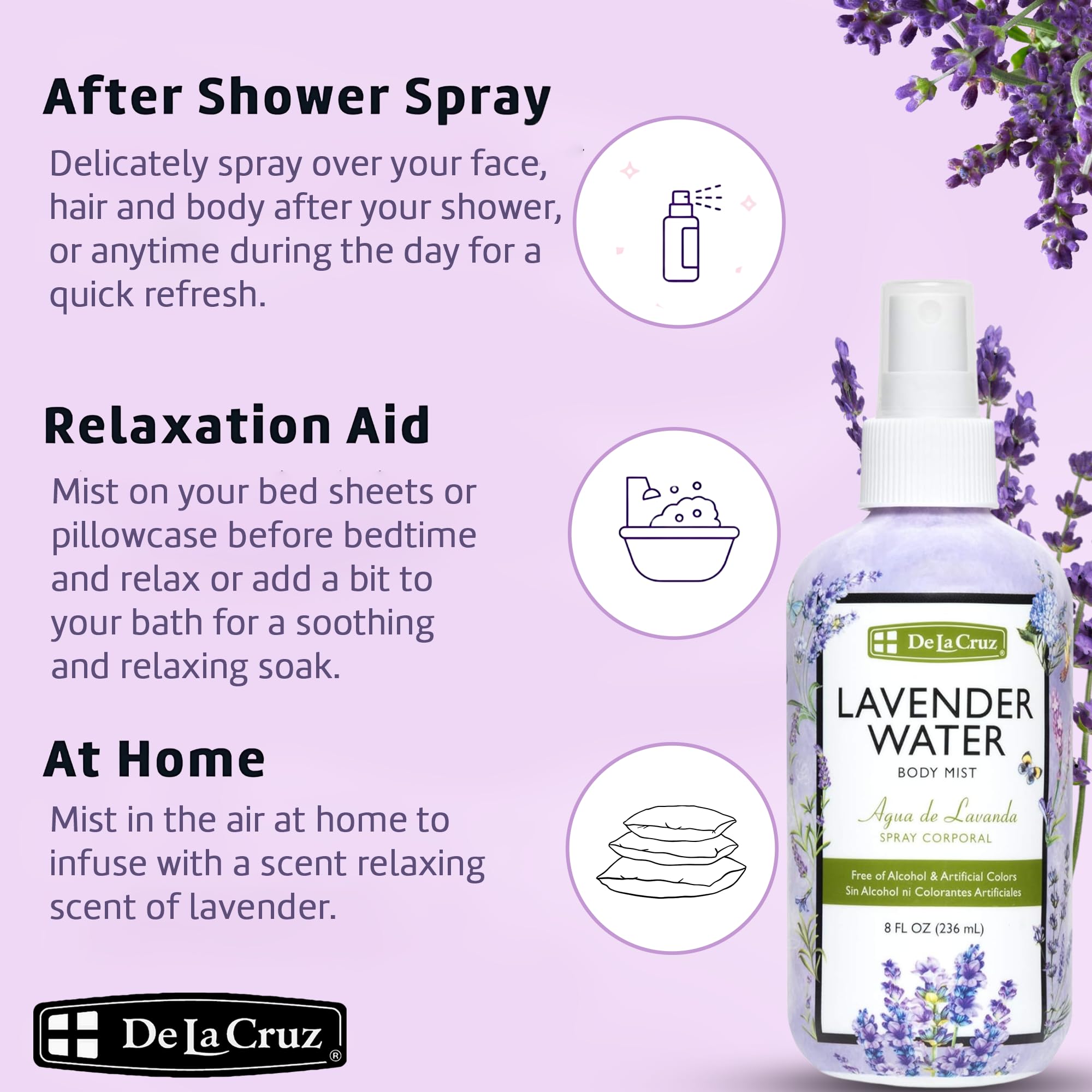 De la Cruz Lavender Water Body Mist Lavender Body Mist With Pure Lavender - Thumbnail 3