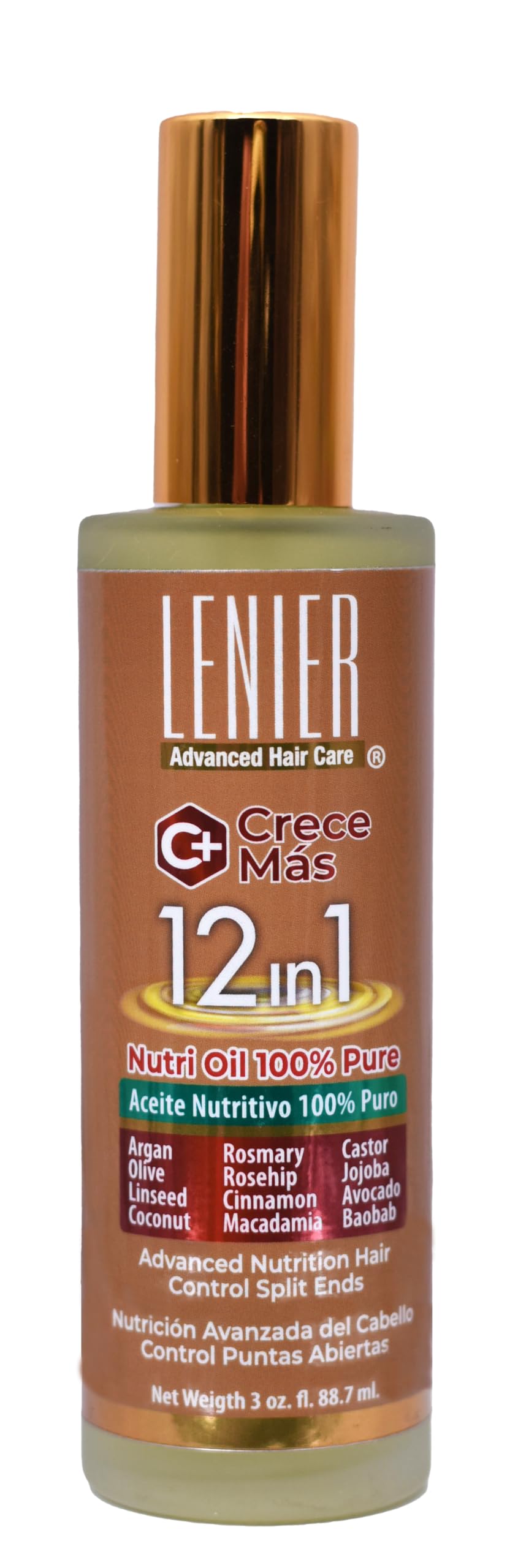 Lenier Crece Más 12 In 1 Nutritive Hair Oil With Argan Coconut Rosemary Castor