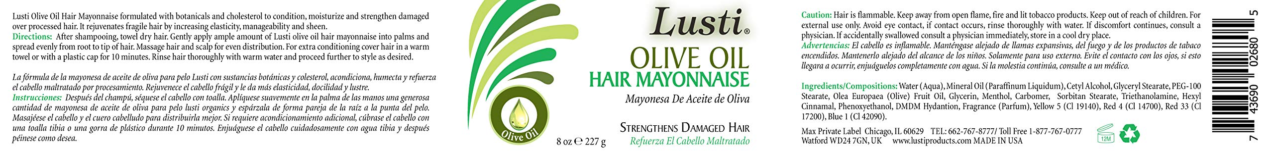 Lusti Olive Oil Hair Mayonnaise 8 Fl Oz Rejuvenate Hair Scalp Repair Dry and - Thumbnail 2