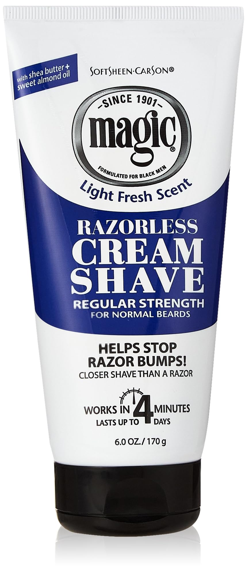 Magic Razorless Cream Shave Regular Strength Light Fresh Scent Tube 6 oz