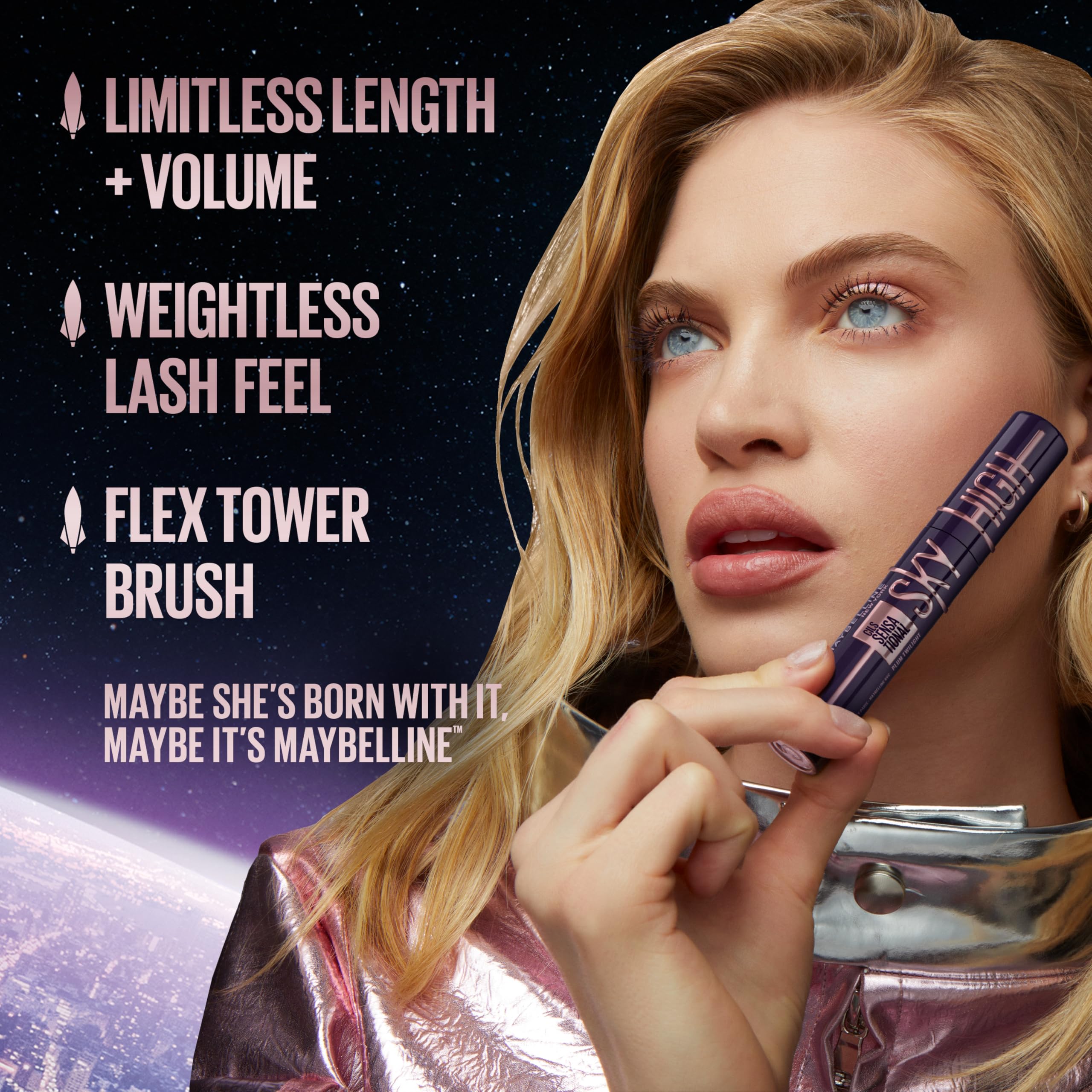 (6-pack) Maybelline Lash Sensational Sky High Waterproof Mascara Makeup, Volumizing, Lengthening, Defining, Curling, Multiplying, Buildable Formula, Very Black, 1 Count - Thumbnail 3