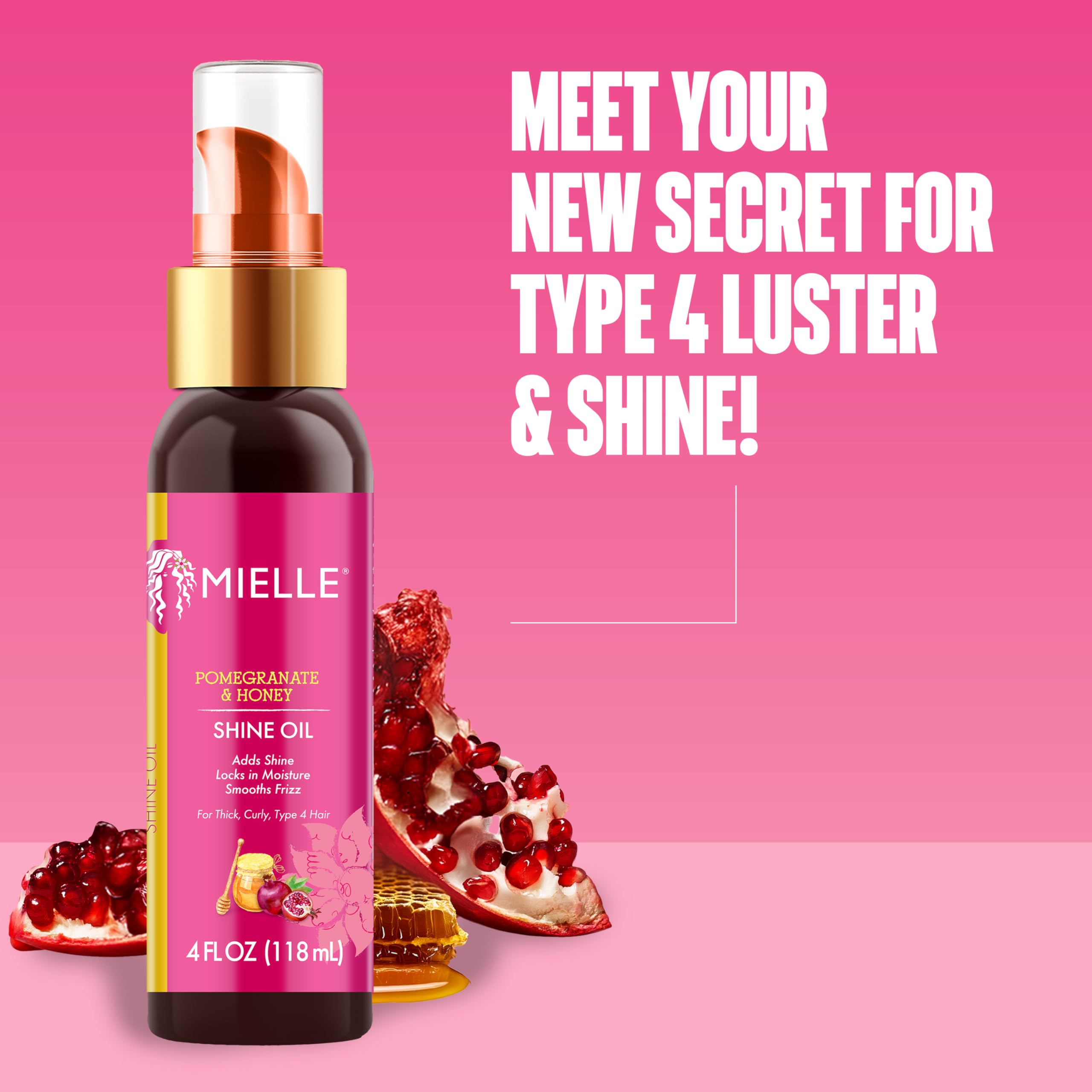 Mielle Organics Pomegranate Honey Shine Oil Lightweight Hair Oil for Curly - Thumbnail 2