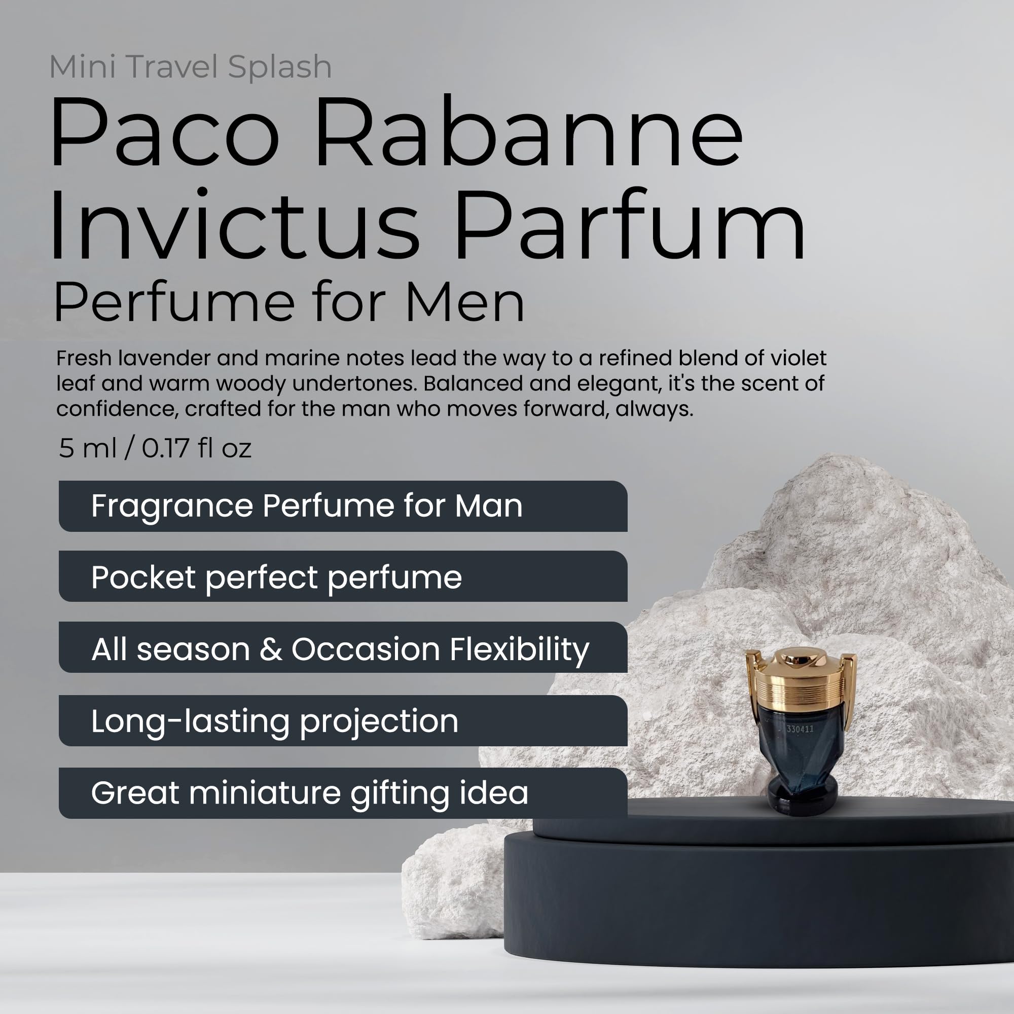 [Mini] Paco Rabanne Invictus Parfum Mini Splash For Men 0.17 oz - Thumbnail 2