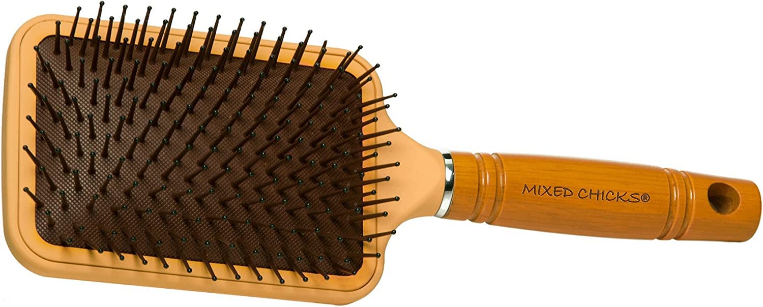Mixed Chicks Paddle Brush With Hardened Plastic and Wood Handle