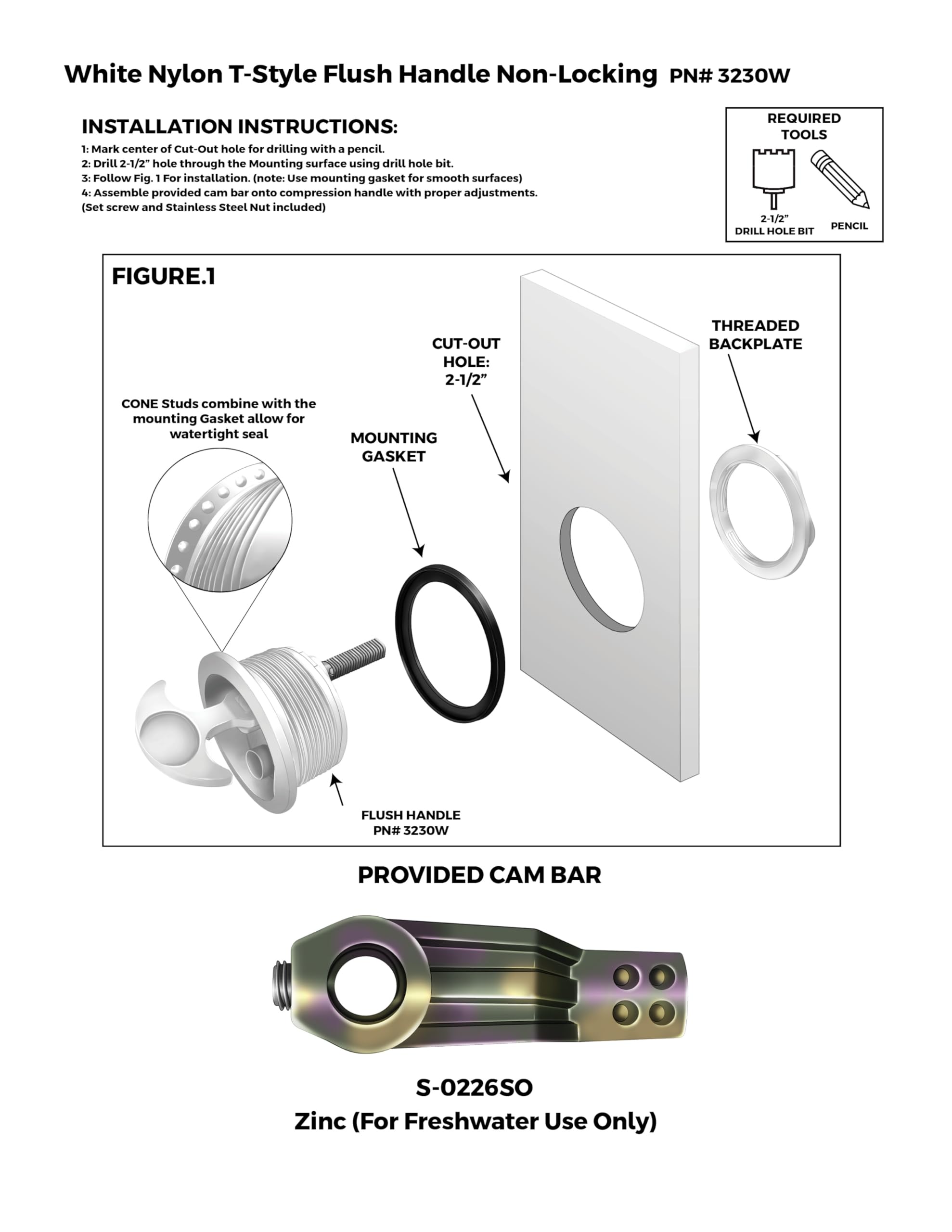Whitecap 3230wc Nylon Non Locking T Handle White - Thumbnail 2