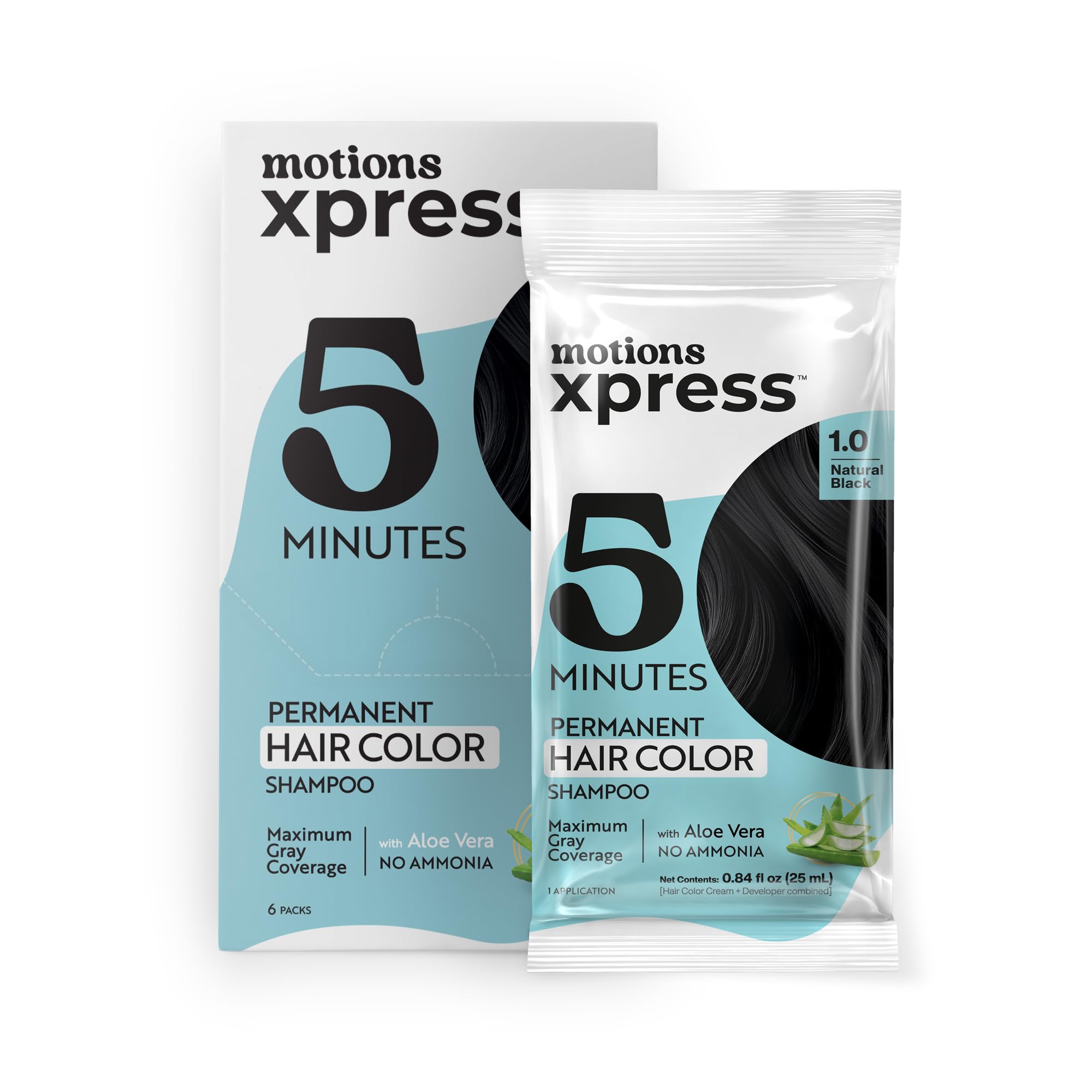 Motions Xpress Permanent Hair Color Shampoo Natural Black 5 Minute Color Gray