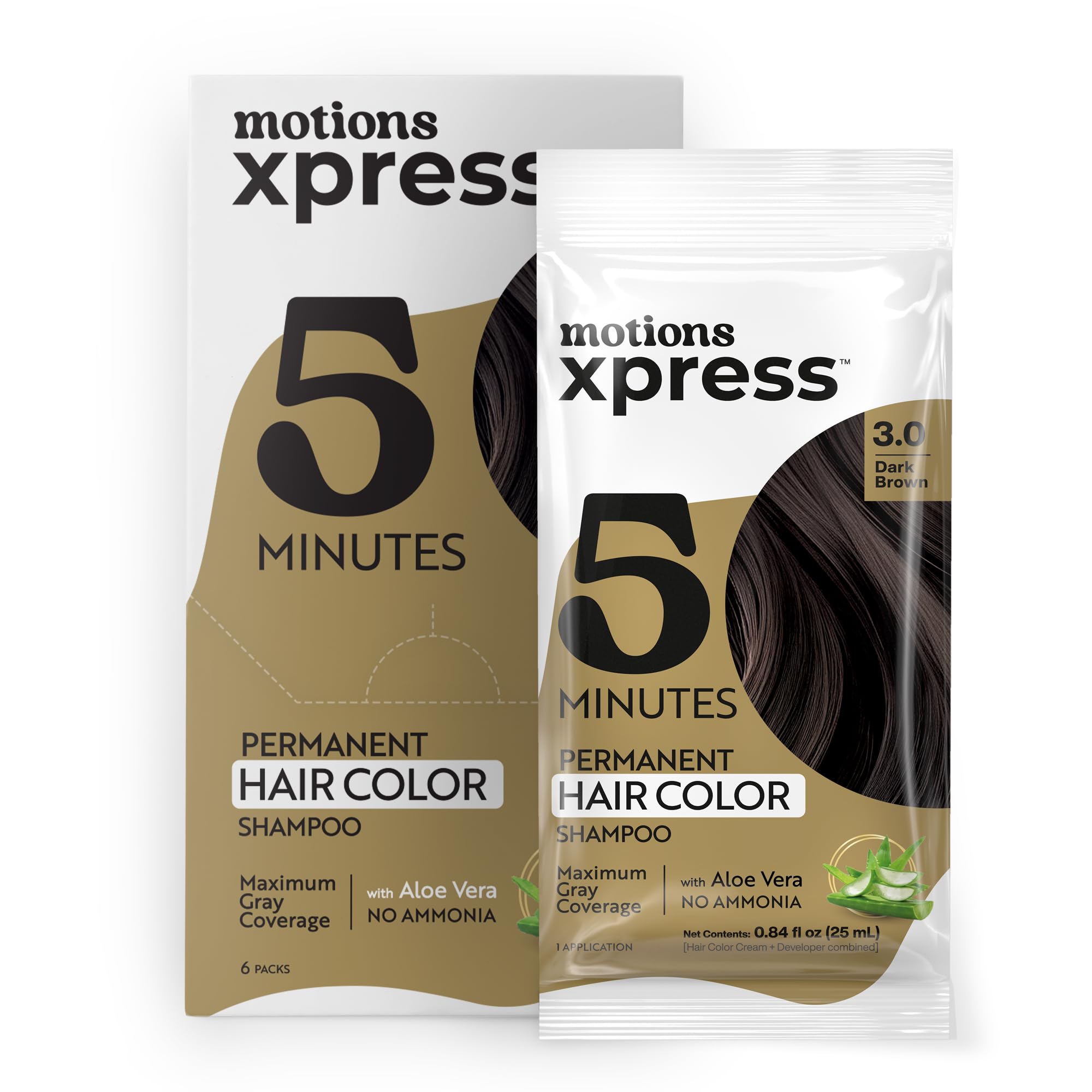 Motions Xpress Permanent Hair Color Shampoo Dark Brown 5 Minute Color Gray