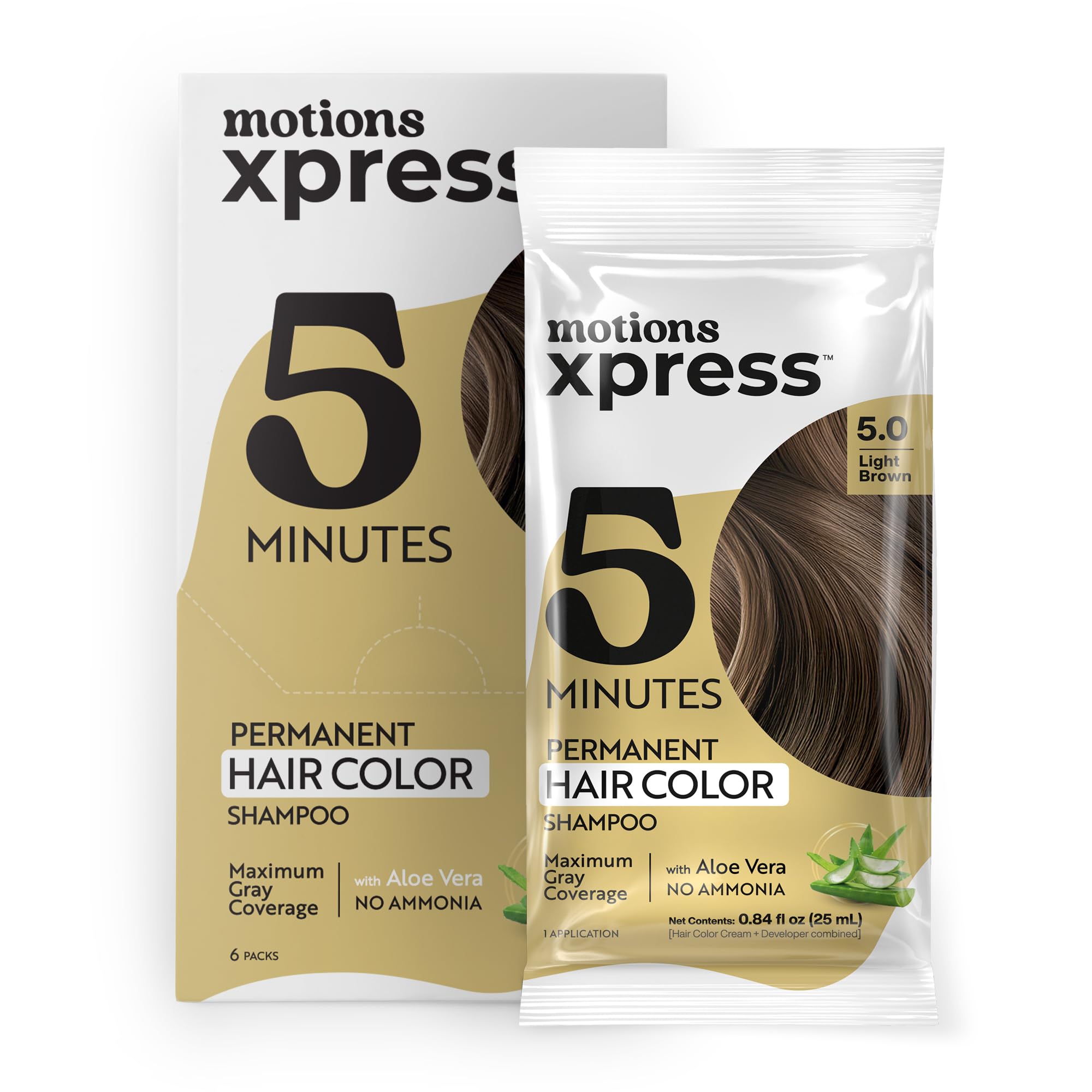 Motions Xpress Permanent Hair Color Shampoo Light Brown 5 Minute Color Gray