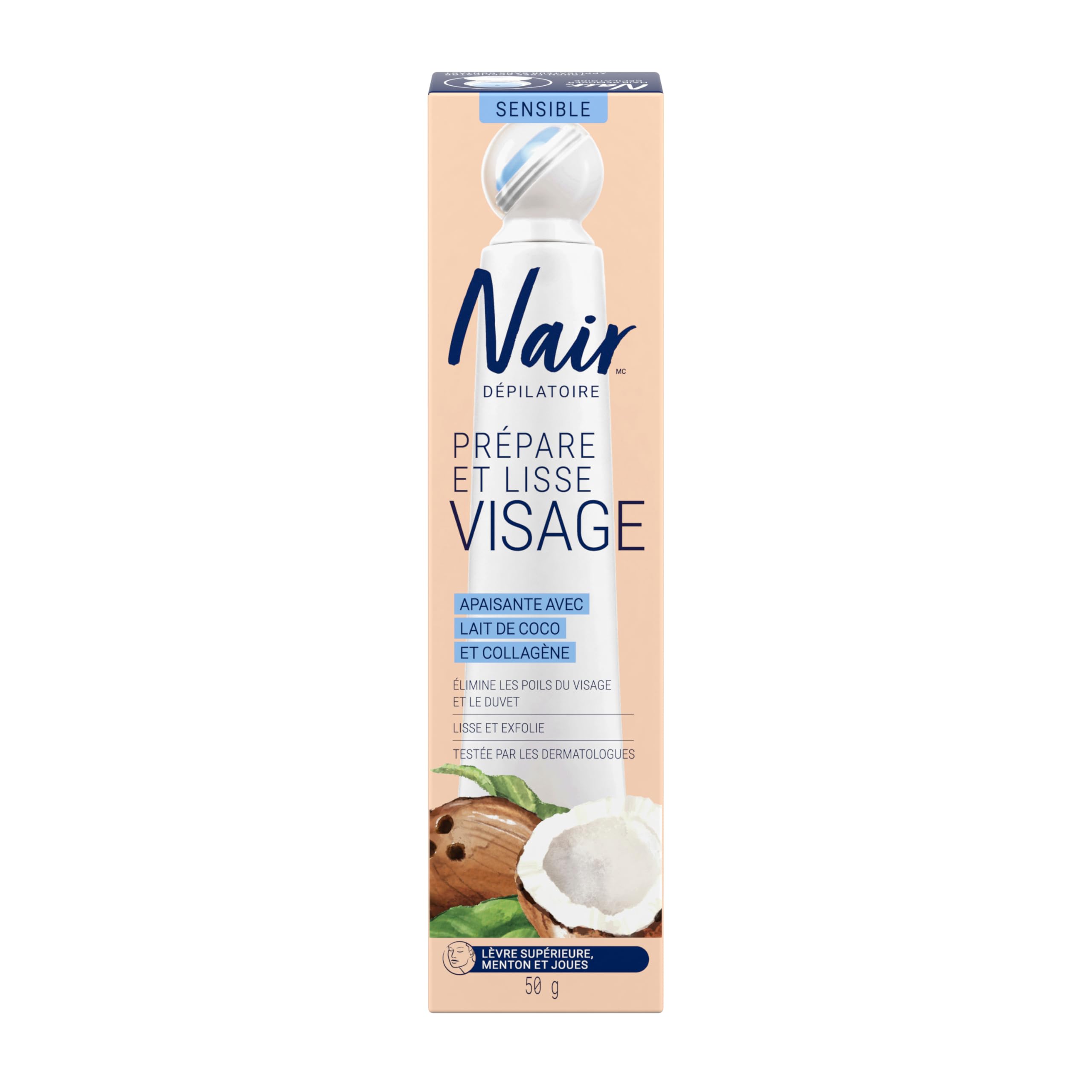 Nair Prep Smooth Face Hair Remover Sensitive Coconut Milk Collagen 1.76 oz
