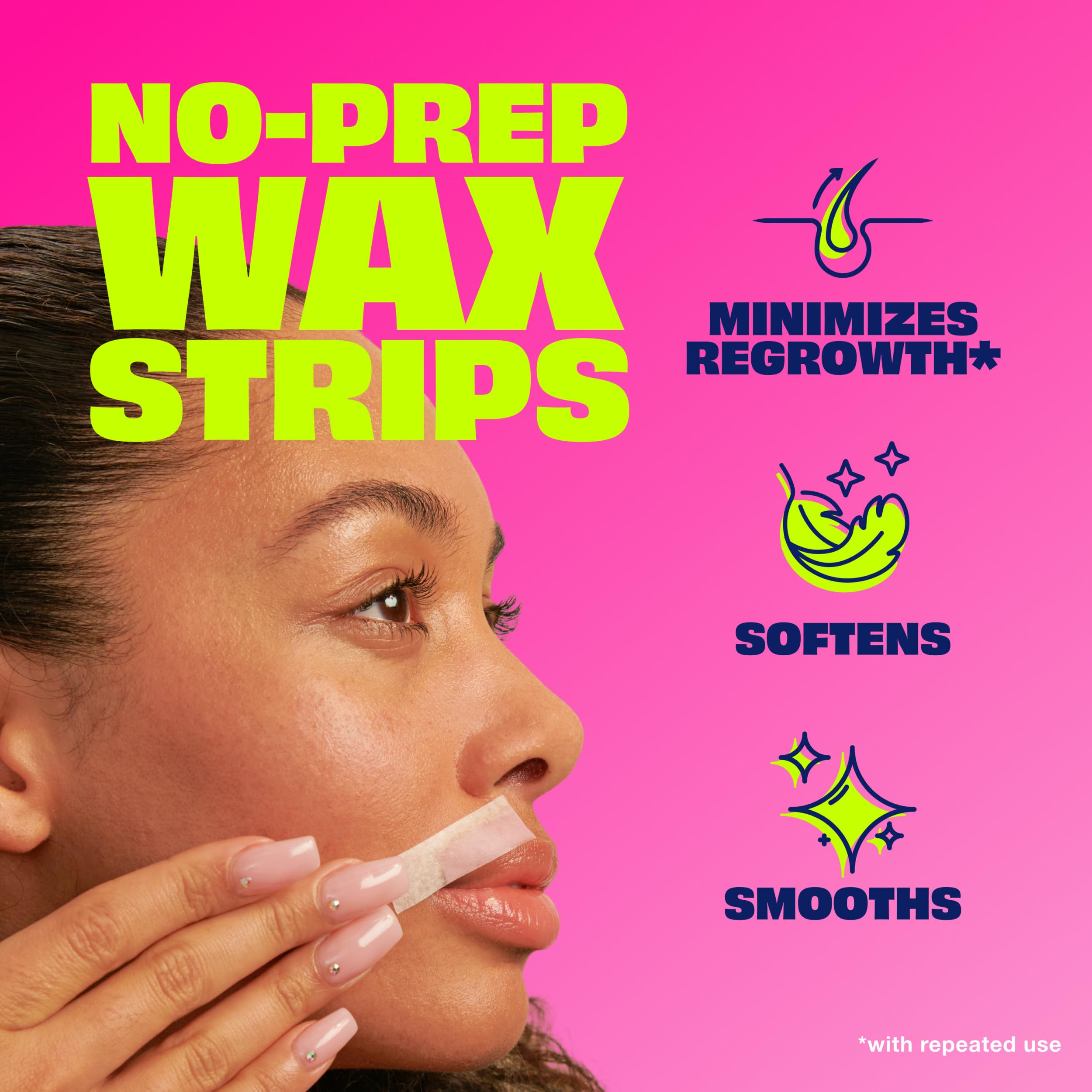 Nair Wax Ready Strips Face and Bikini Hair Removal Wax Strips Plus 4 Post Wipes - Thumbnail 2