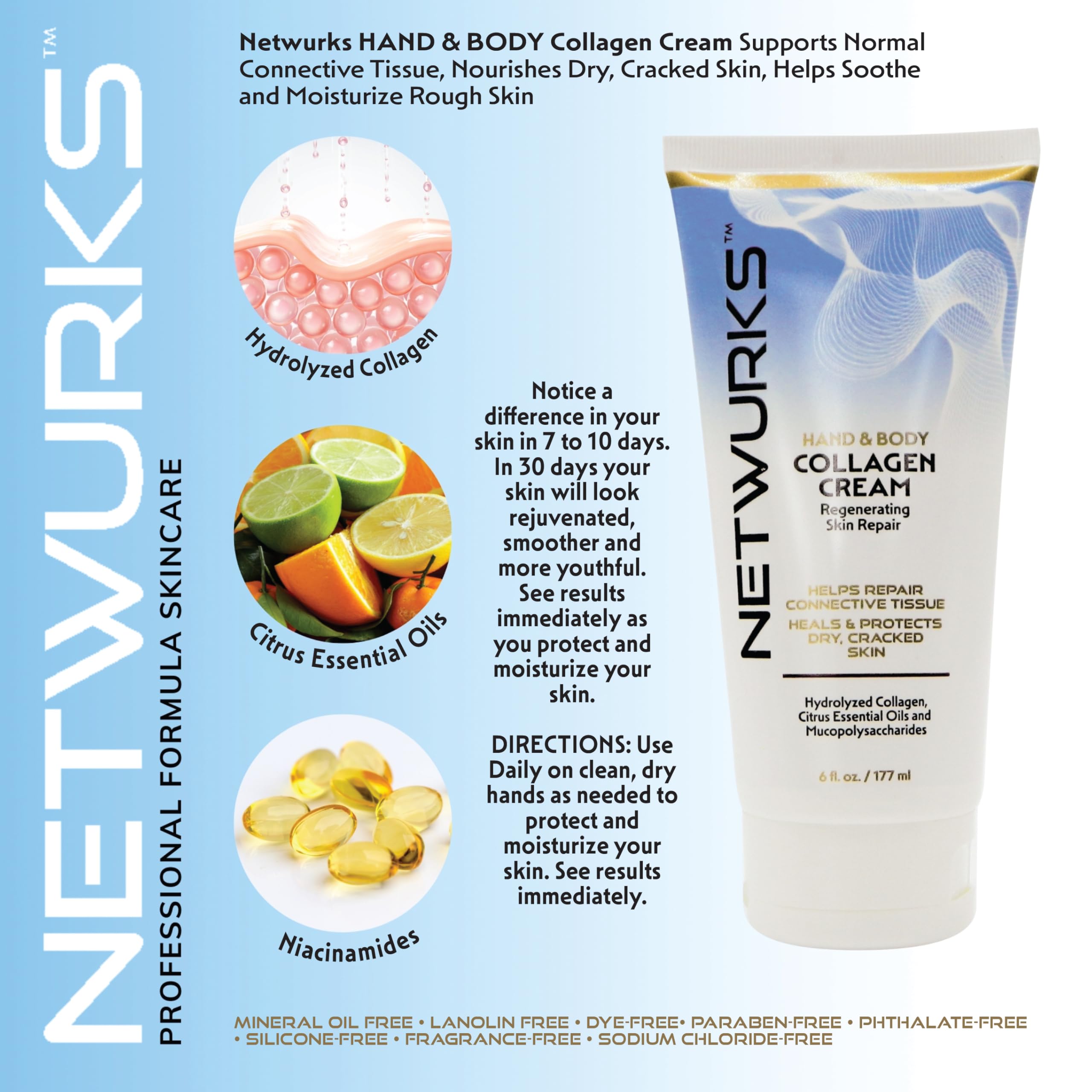 Netwurks Collagen Hand Body Cream Regenerating Skin Repair for Dry Cracked Skin - Thumbnail 3