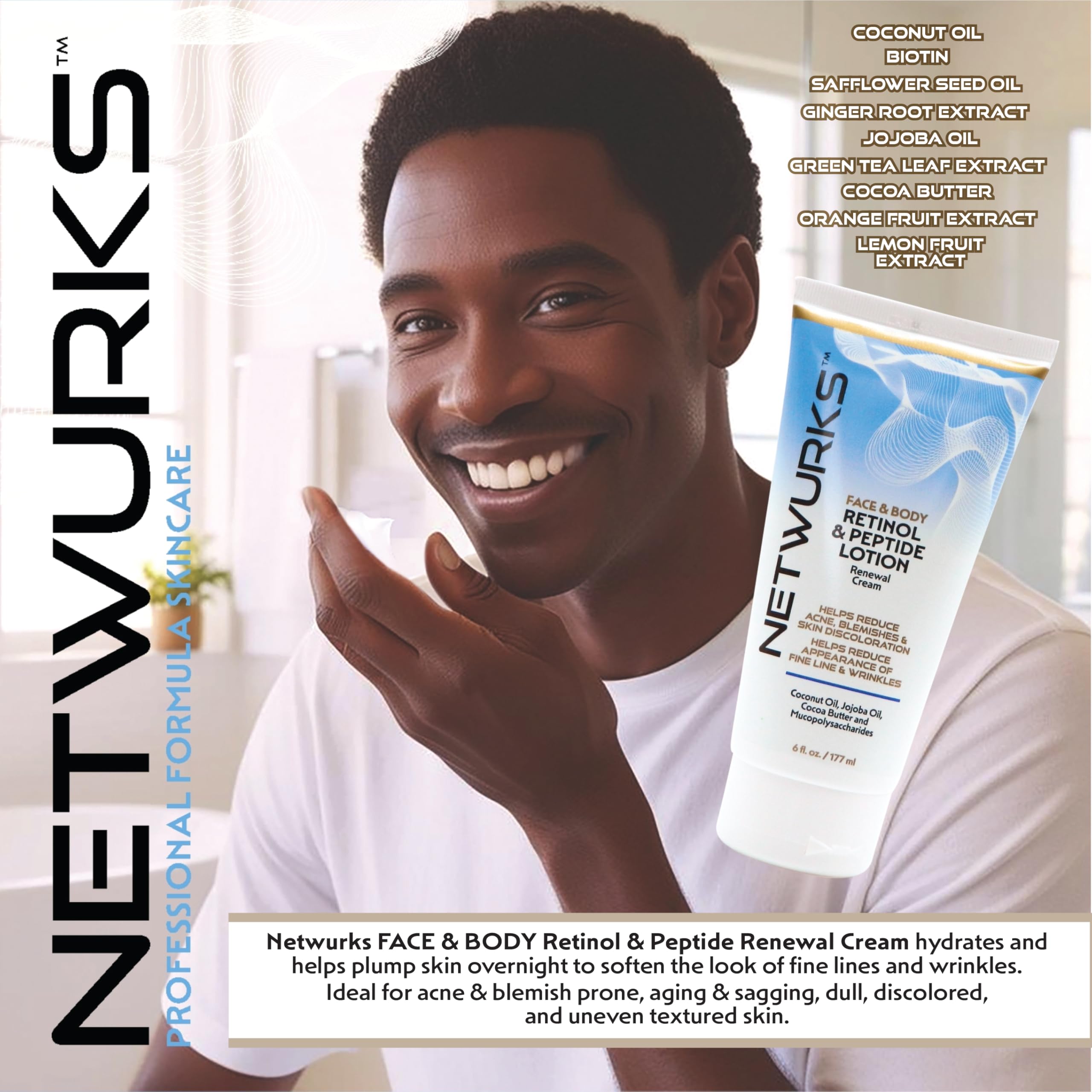 Netwurks Retinol Peptide Lotion Renewal Night Cream for Face Body To Help - Thumbnail 3