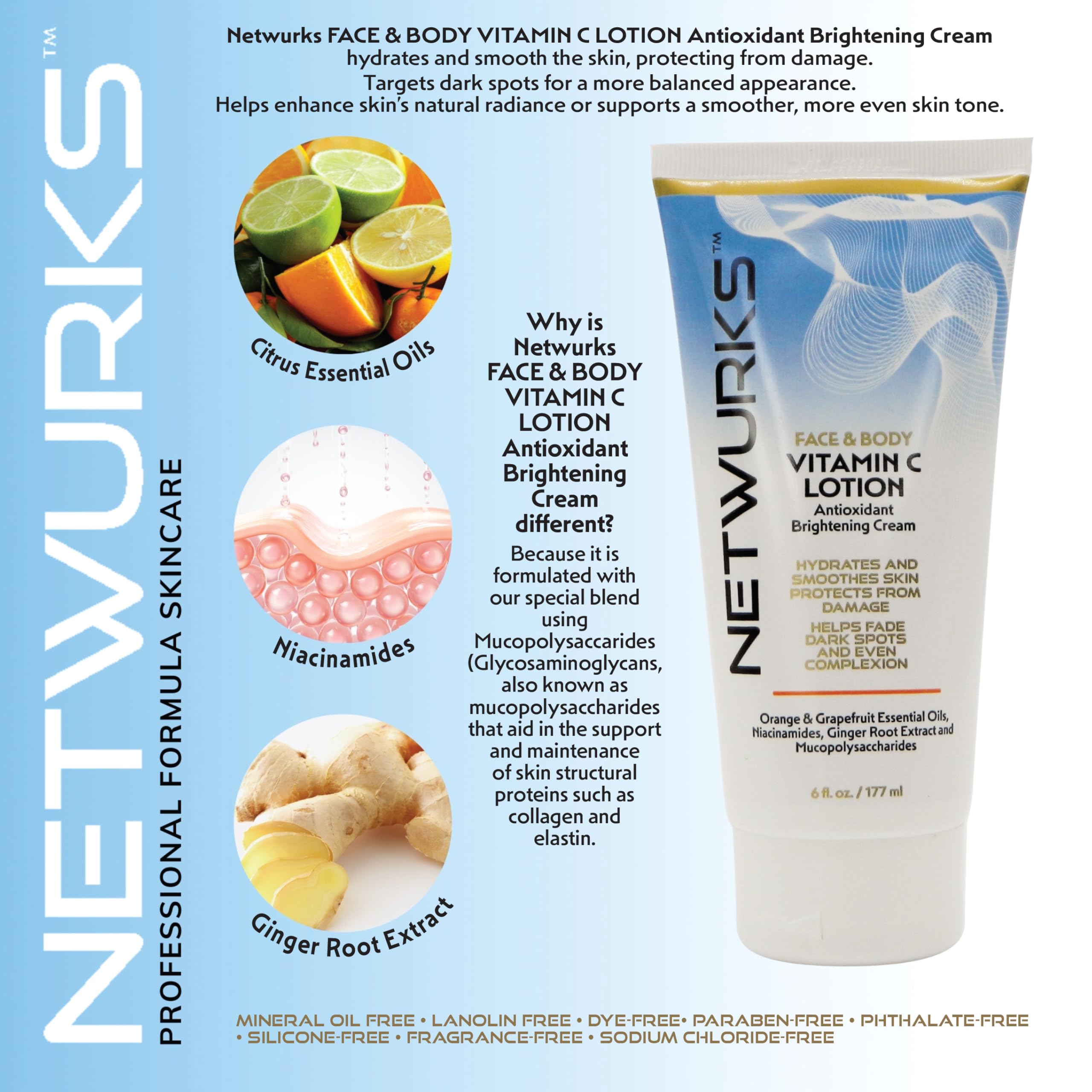Netwurks Vitamin C Lotion Antioxident Cream for Face Body Smoothes Hydrates - Thumbnail 3