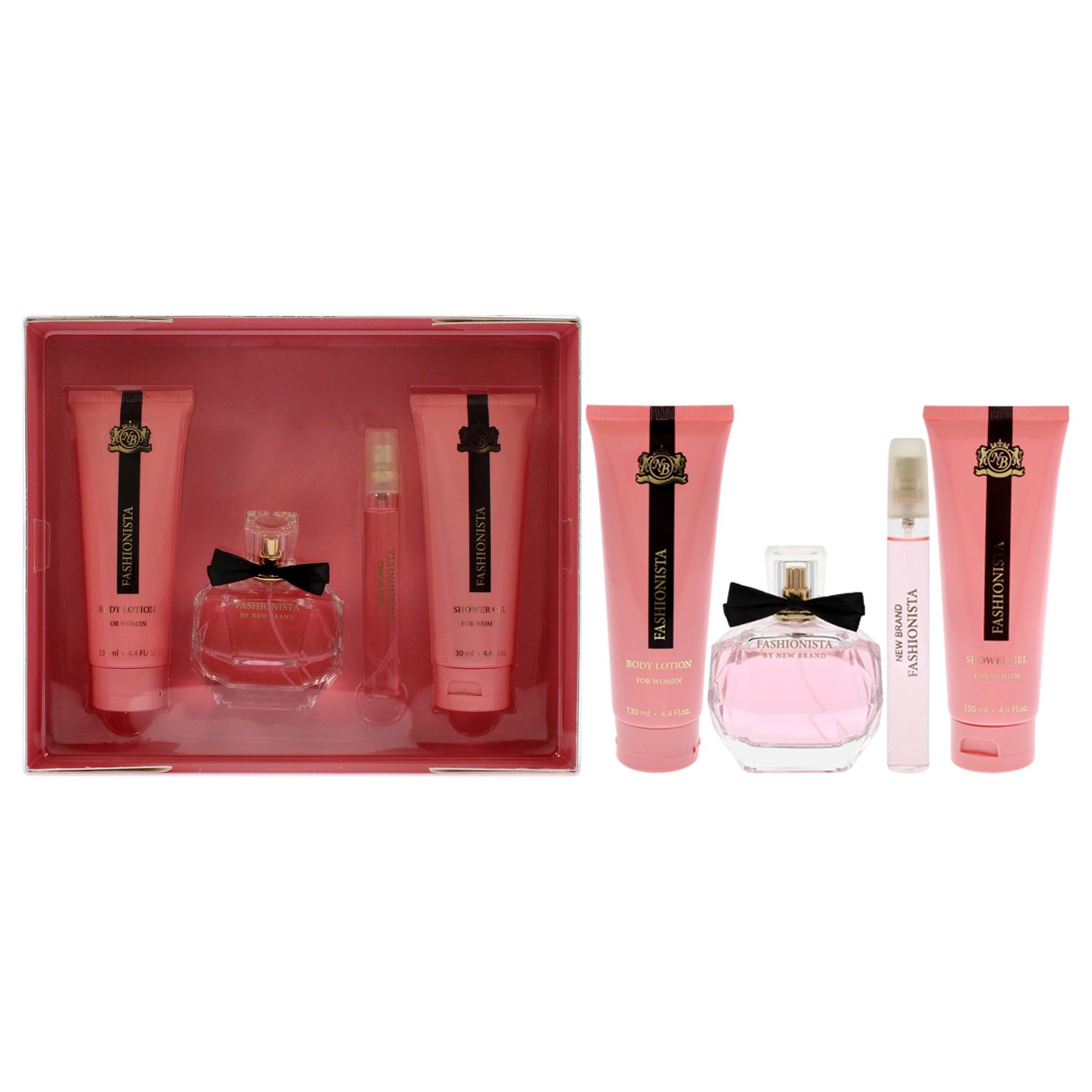 NEW BRAND PRESTIGE FASHIONISTA(W)(W/B)(LI FREE)4PC SET(3.3oz edp sp,4.4oz S/G,4.4oz B/L,15ml edp sp)