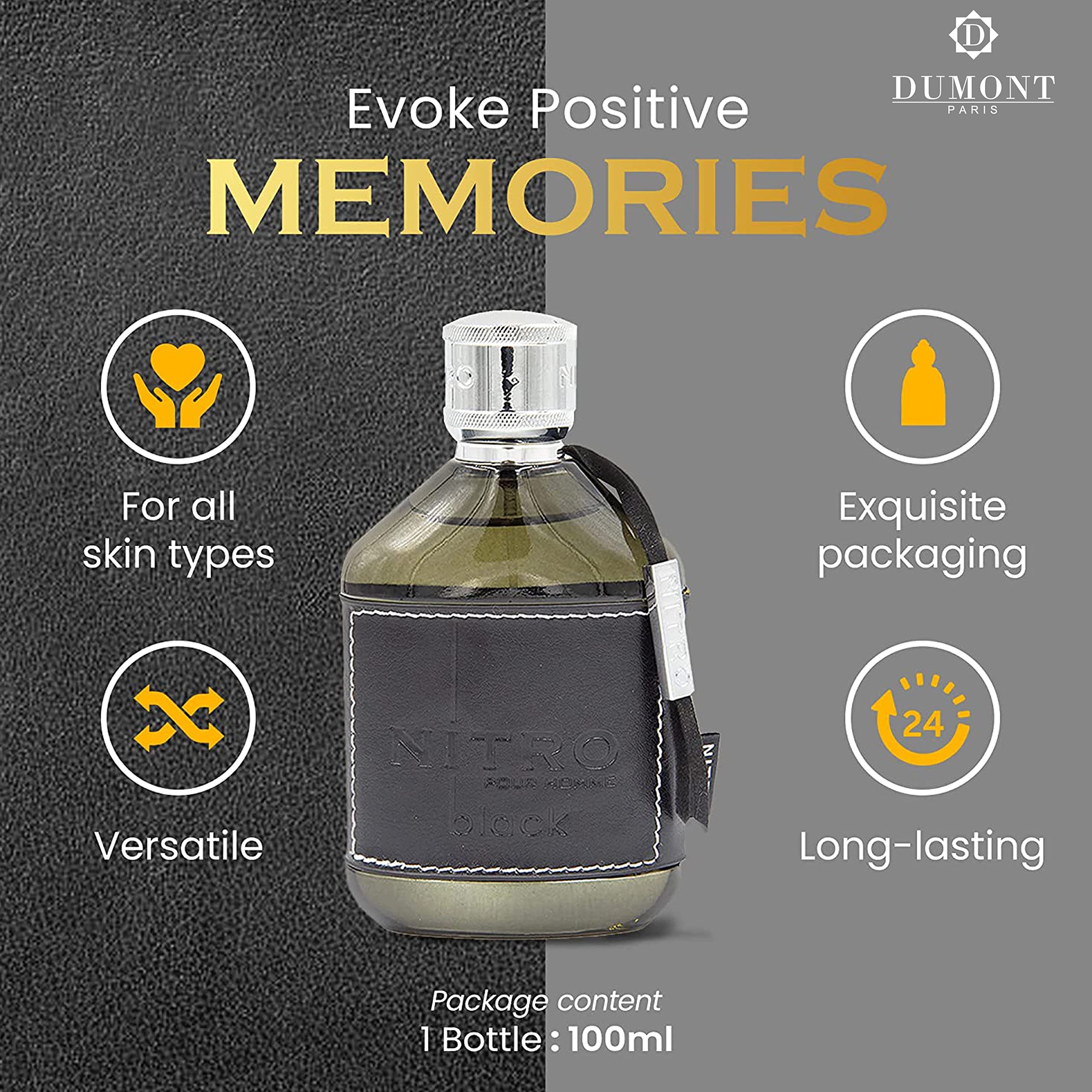 Dumont Nitro Black Mysterious Fruit Woody Scent 3.4 Fl Oz EDP - Thumbnail 2