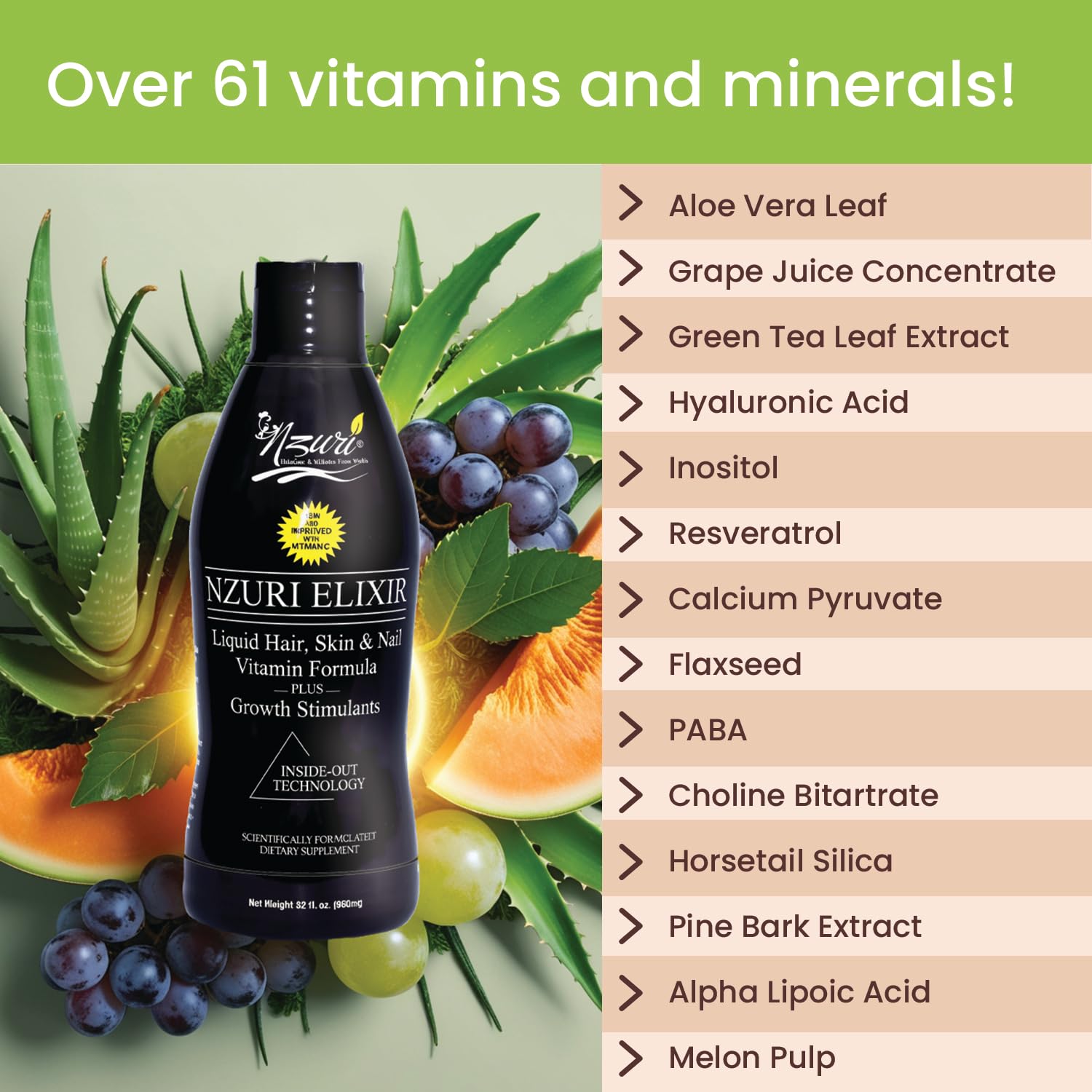 Nzuri Elixir Hair Skin and Nails Vitamins and Men With Biotin Folate and - Thumbnail 2