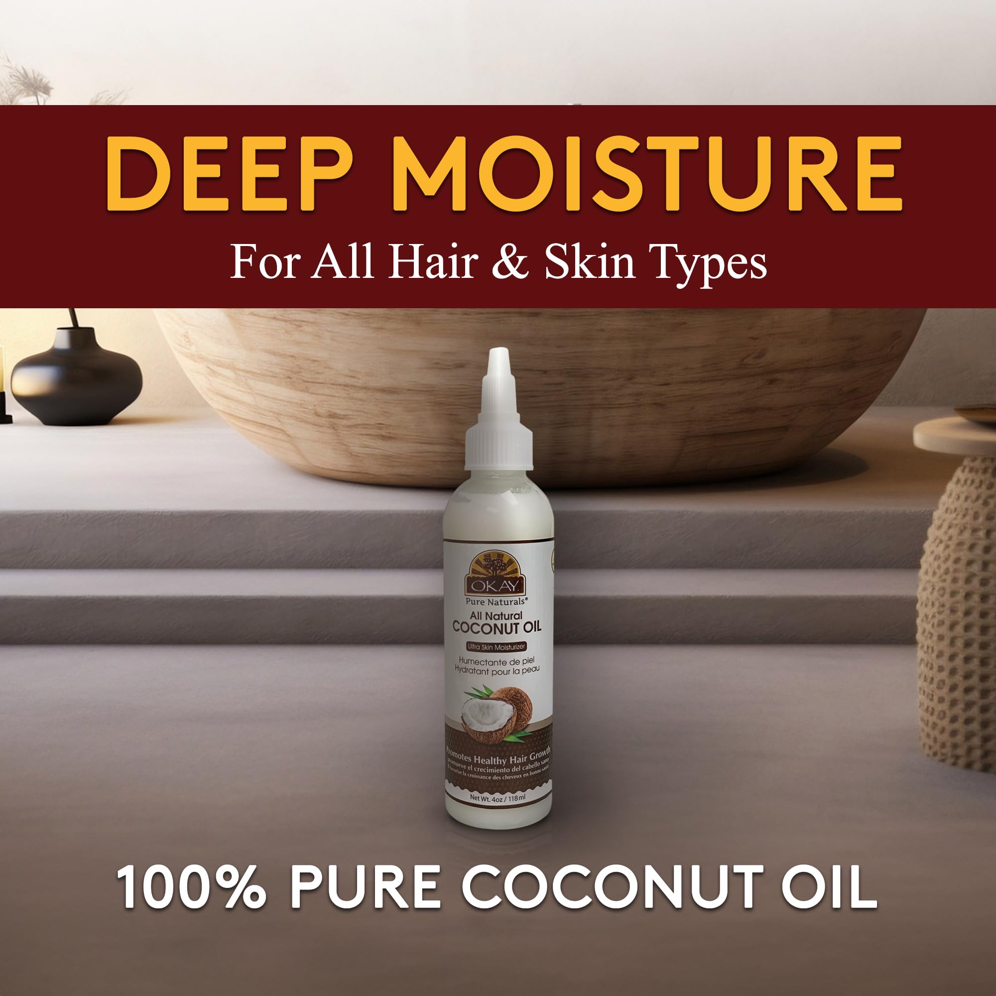 Okay 100% Pure Coconut Oil for Hair Skin Coconut Oil Men Hair Body for Massage - Thumbnail 2