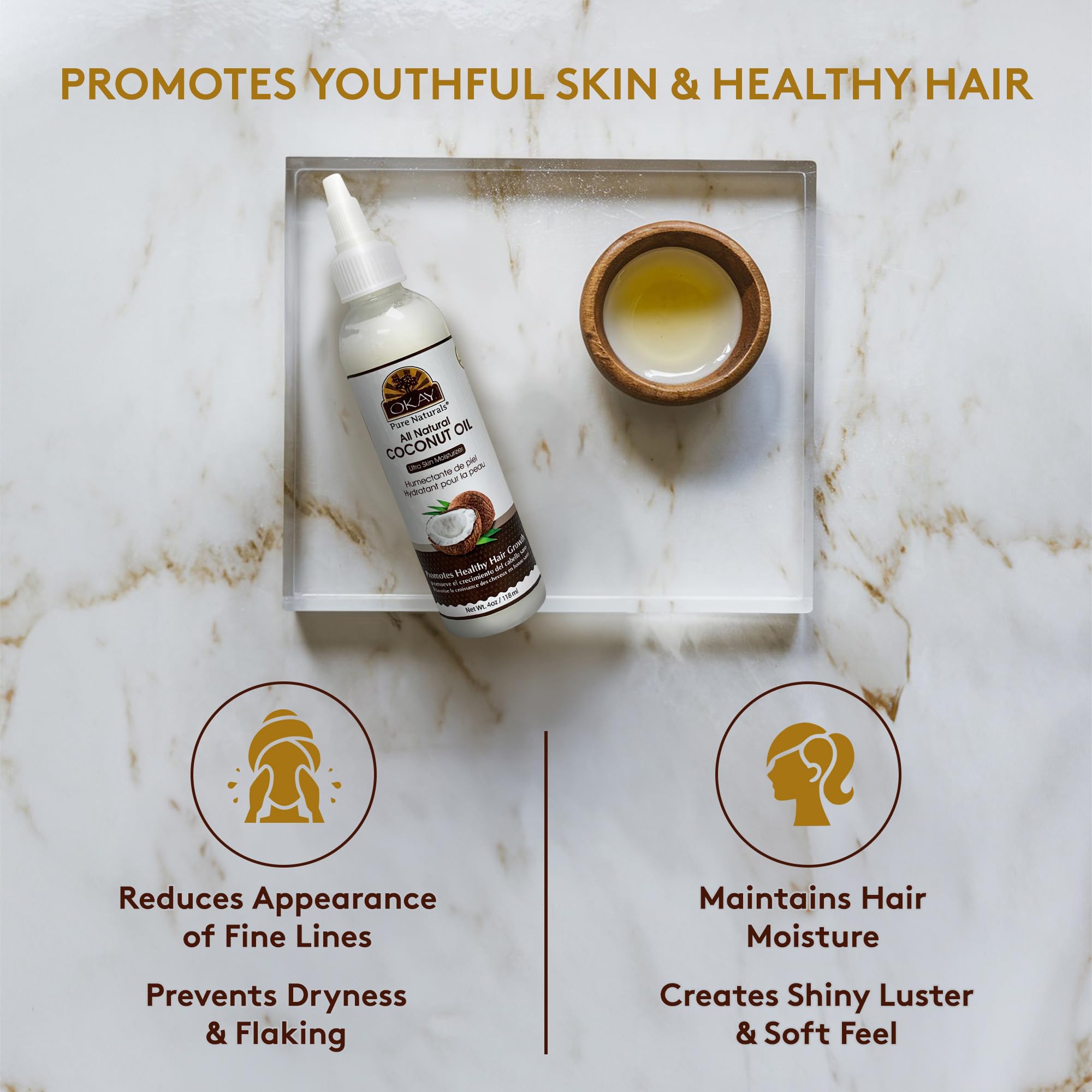 Okay 100% Pure Coconut Oil for Hair Skin Coconut Oil Men Hair Body for Massage - Thumbnail 3