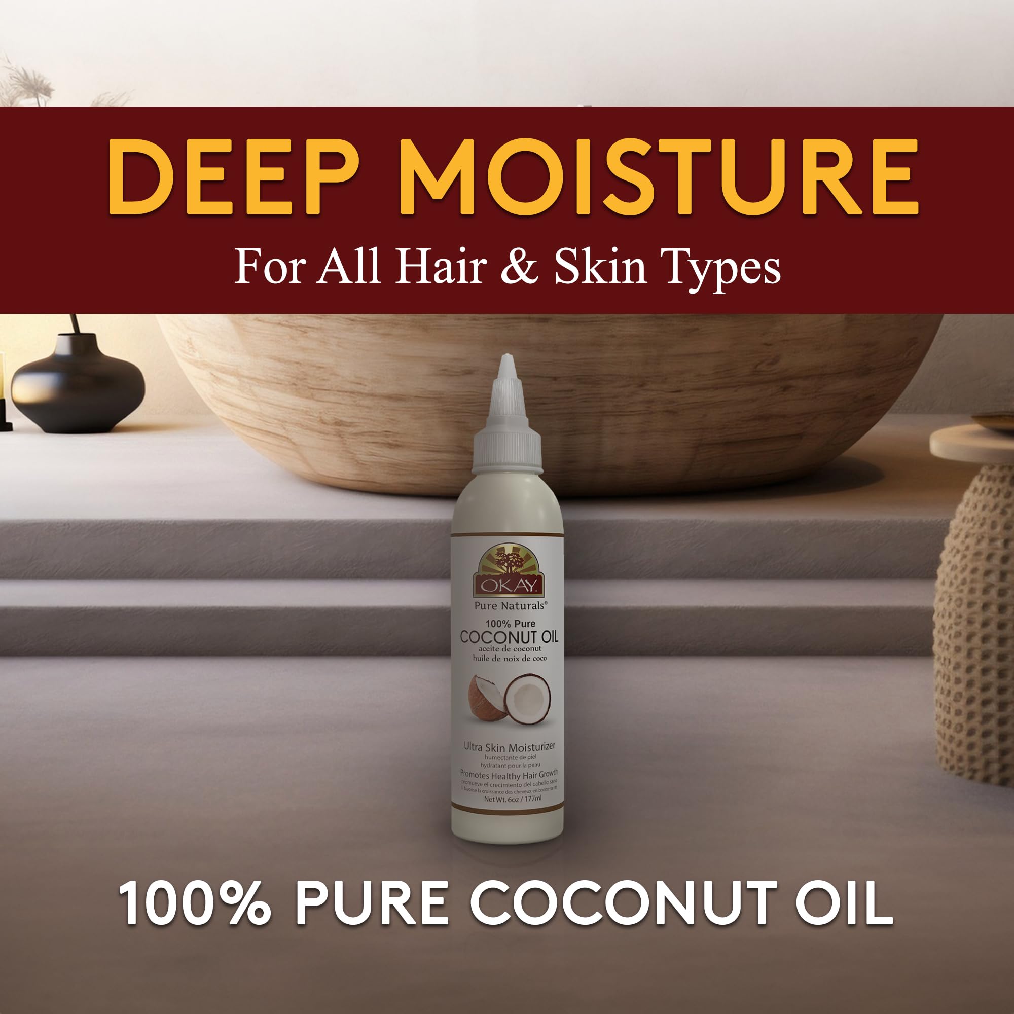 Okay Pure Naturals 100% Coconut Oil for Hair Skin for Deep Moisturization and - Thumbnail 2