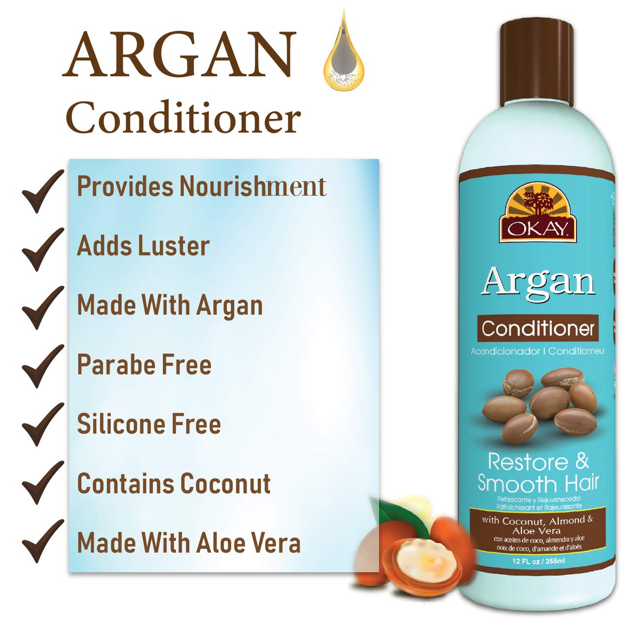 Okay Argan Oil Conditioner 12 Fluid Ounce - Thumbnail 2
