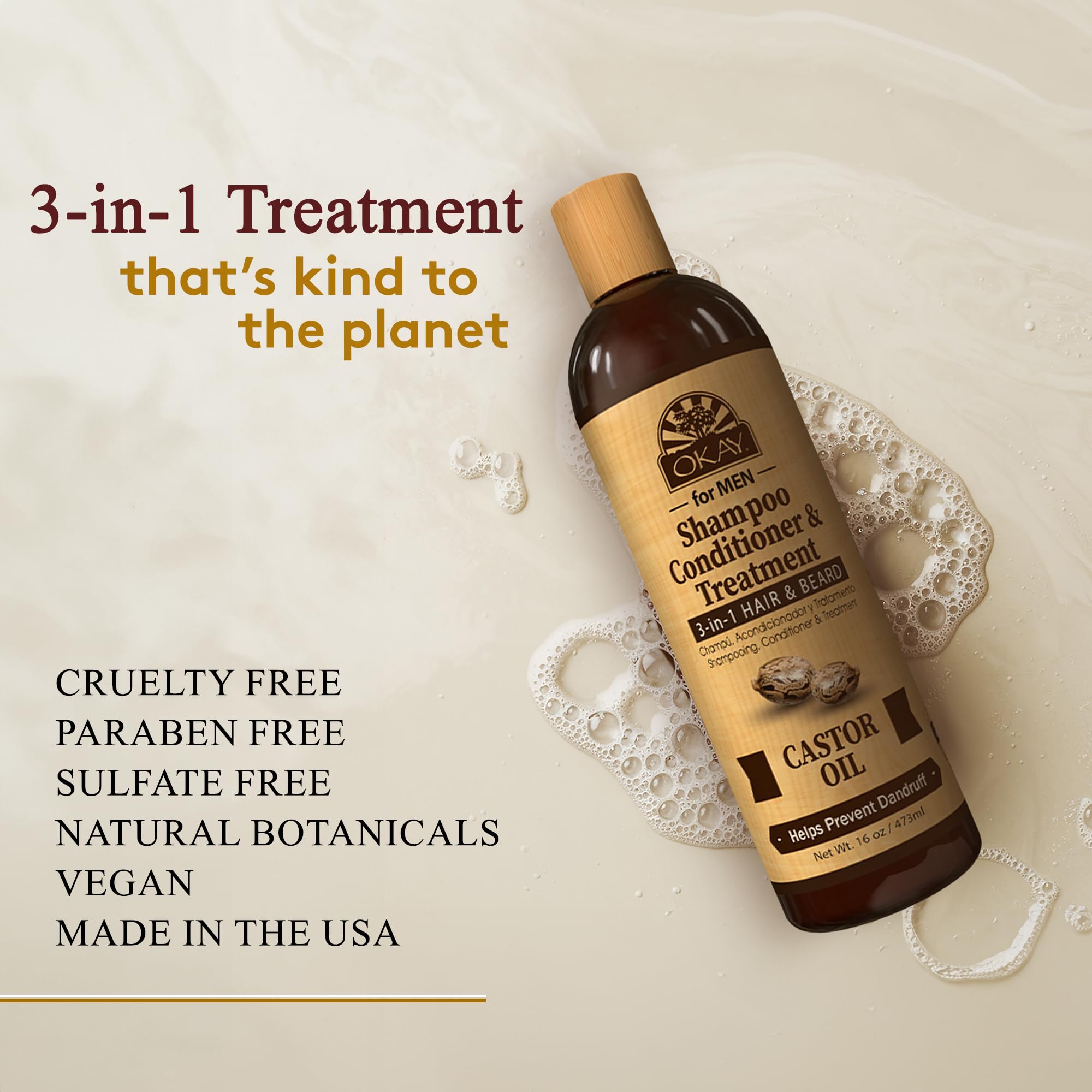 Okay Men 3 In 1 Shampoo and Conditioner Castor Oil Shampoo and Conditioner - Thumbnail 3