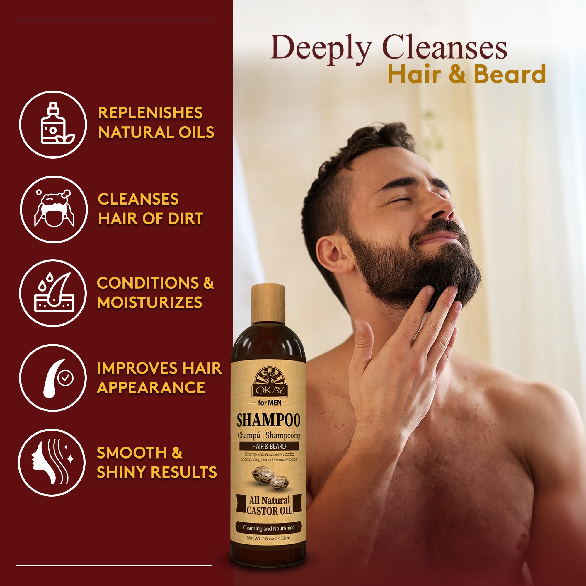 Okay Castor Oil Hair Beard Shampoo Hydrating Shampoo for Healthy Hair Beard - Thumbnail 2