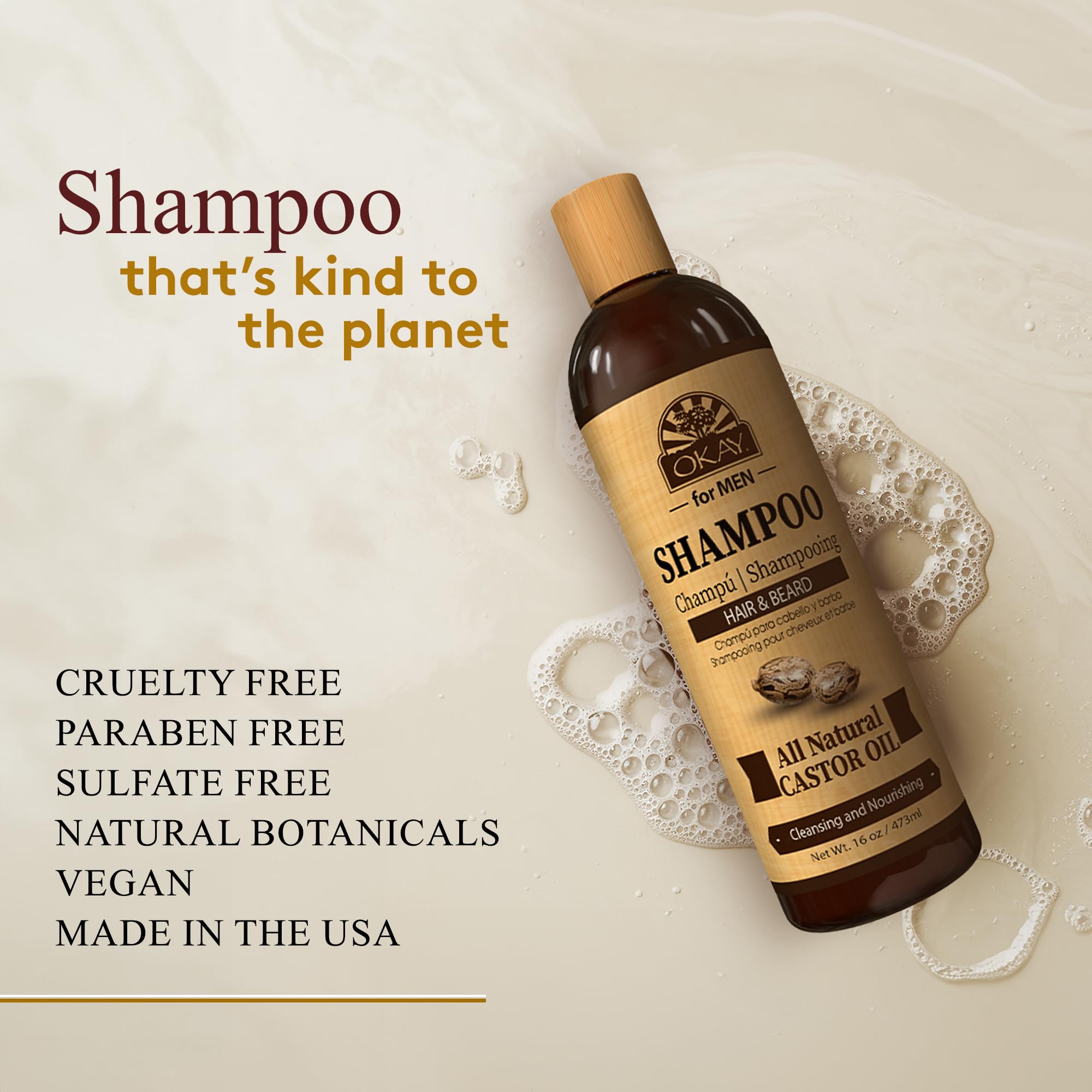 Okay Castor Oil Hair Beard Shampoo Hydrating Shampoo for Healthy Hair Beard - Thumbnail 3