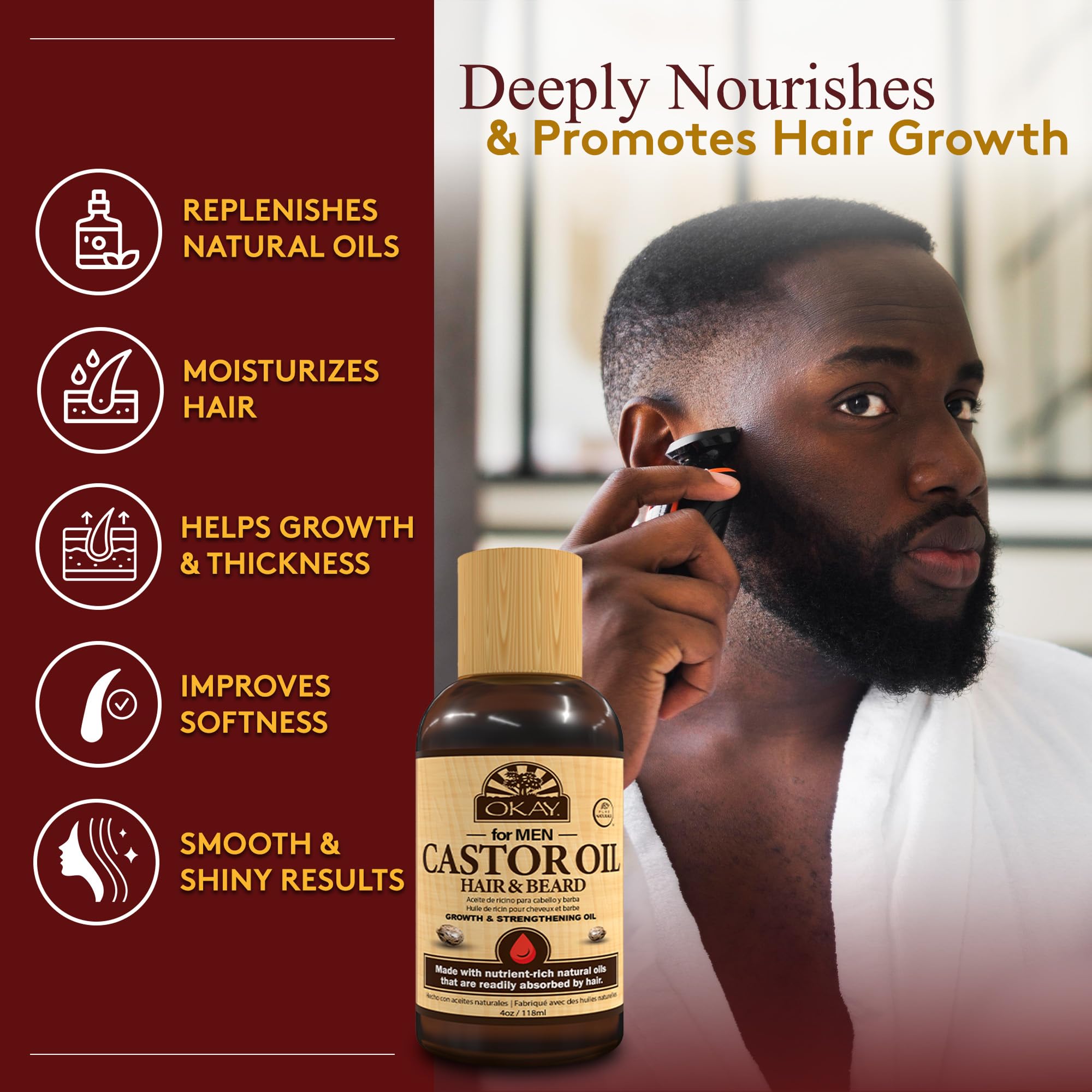 Okay | Castor Oil Beard and Hair Growth Oil | for All Hair Types Textures | - Thumbnail 2