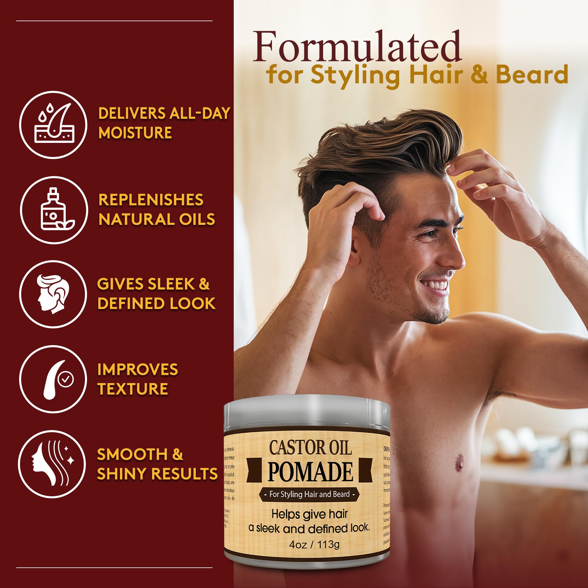 Okay Castor Oil Beard Hair Pomade / For Men 118 ml (4 oz) - Thumbnail 2