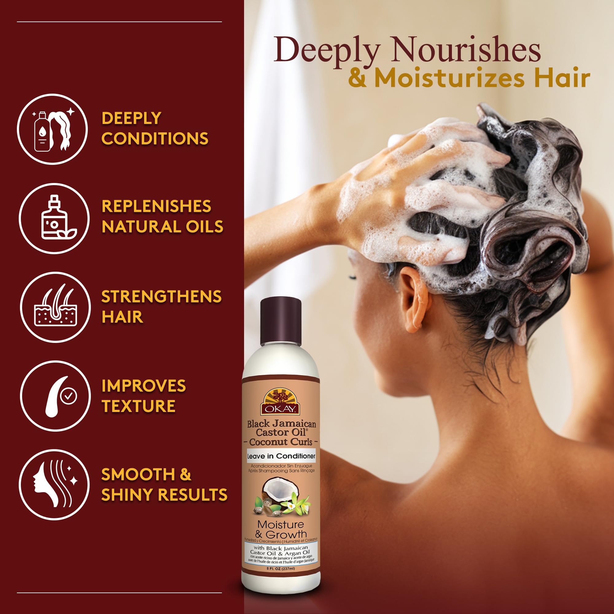 Okay Pure Naturals Black Jamaican Castor Oil Coconut Curls Leave In Conditioner - Thumbnail 2