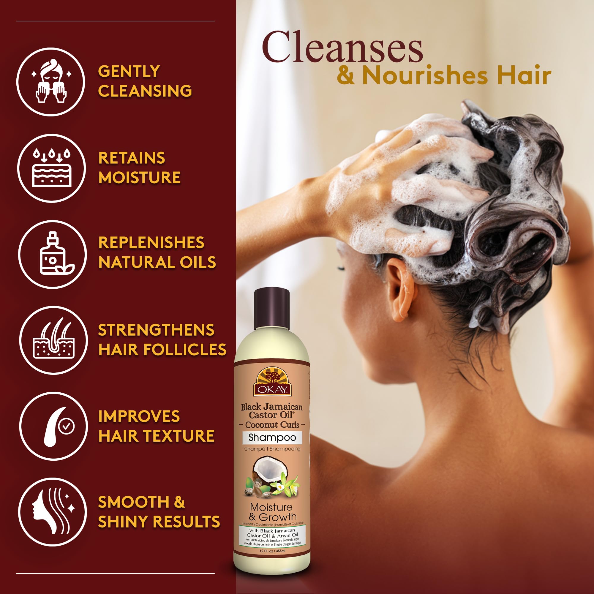 Okay Black Jamaican Castor Oil Coconut Curls Shampoo / 355 ml (12 oz) - Thumbnail 2