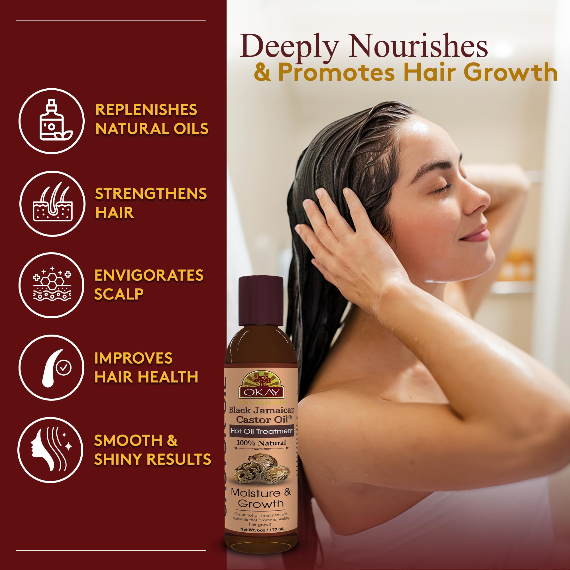 Okay 100% Natural Black Jamaican Castor Hot Oil Hair Treatment Castor Oil for - Thumbnail 2