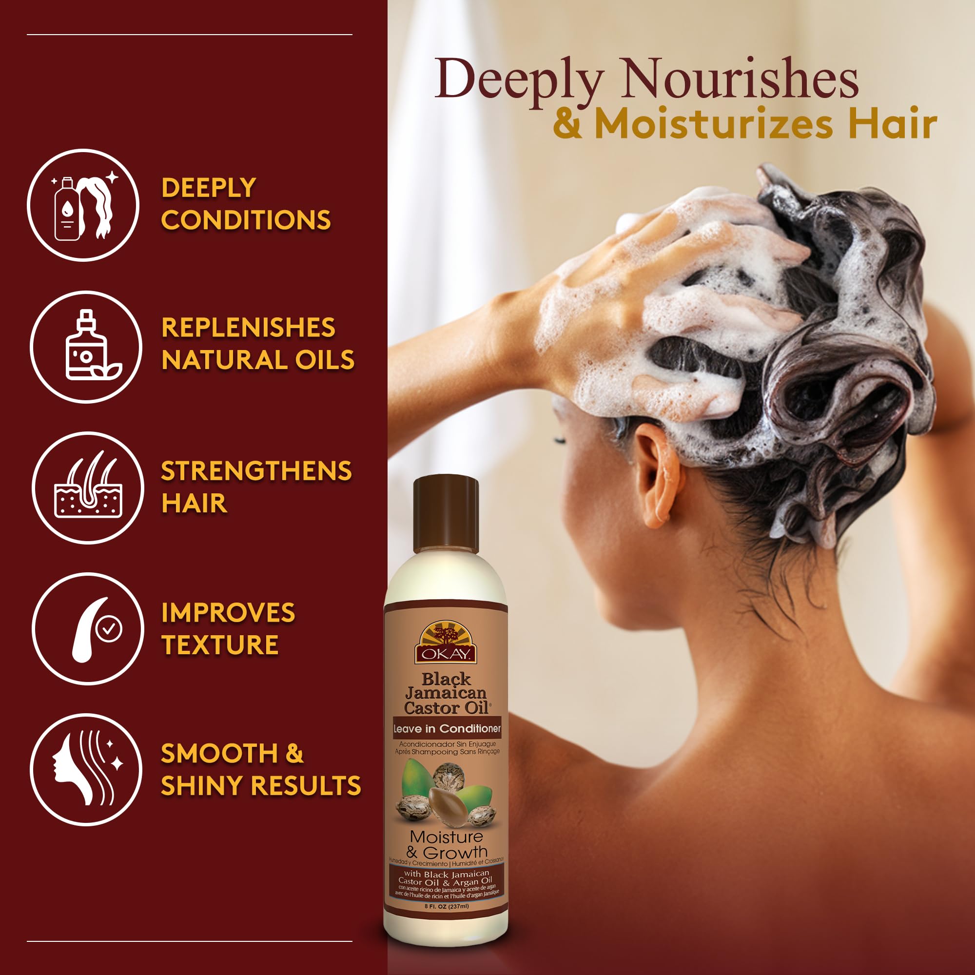 Okay Black Jamaican Castor Oil Leave In Conditioner Hair Moisturizer and Men - Thumbnail 2