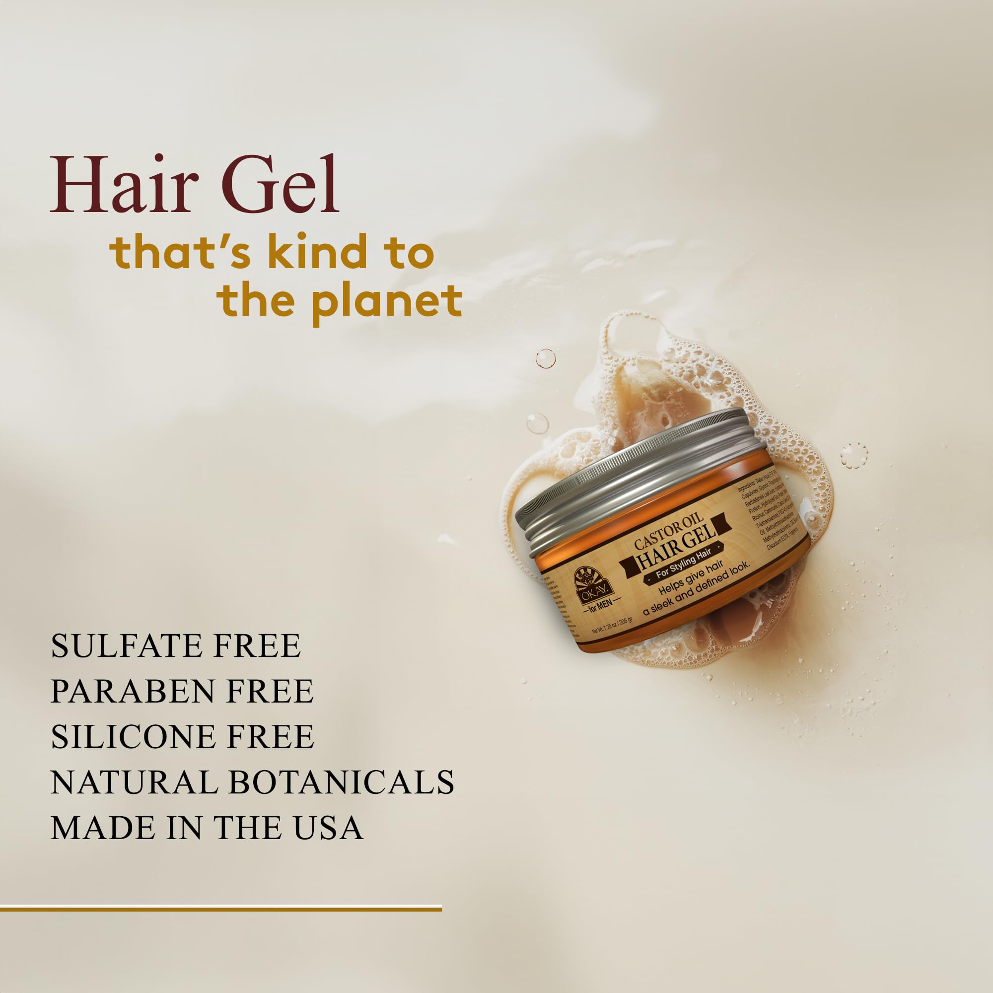 Okay Men Castor Oil Hair Gel Castor Oil Gel Strong Hold Shine Pomade for - Thumbnail 3