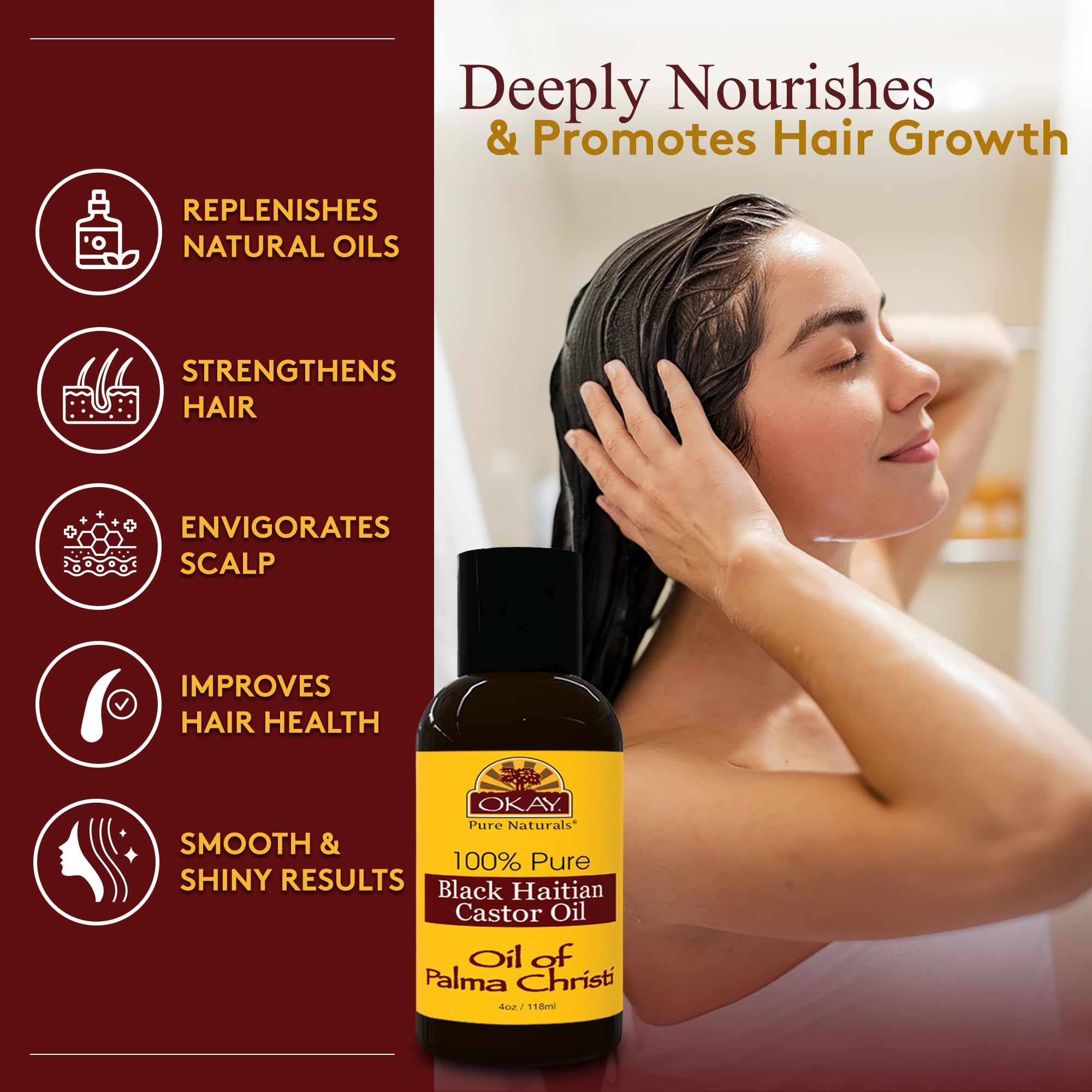 Okay Pure Naturals Black Haitian Castor Oil Castor Oil for Hair Health Women - Thumbnail 2