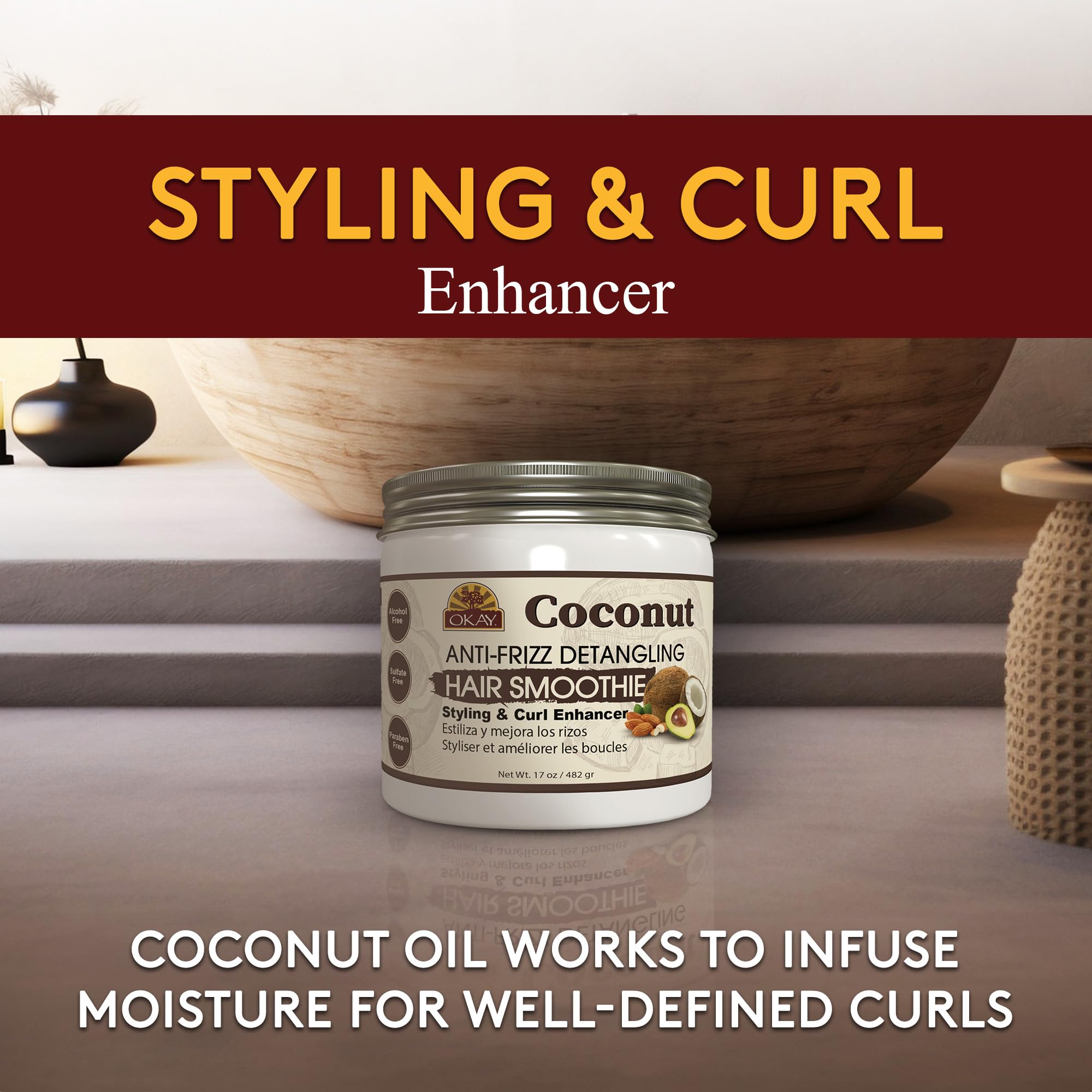 Okay Coconut Anti Frizz Detangling Hair Smoothie White 17 oz - Thumbnail 2