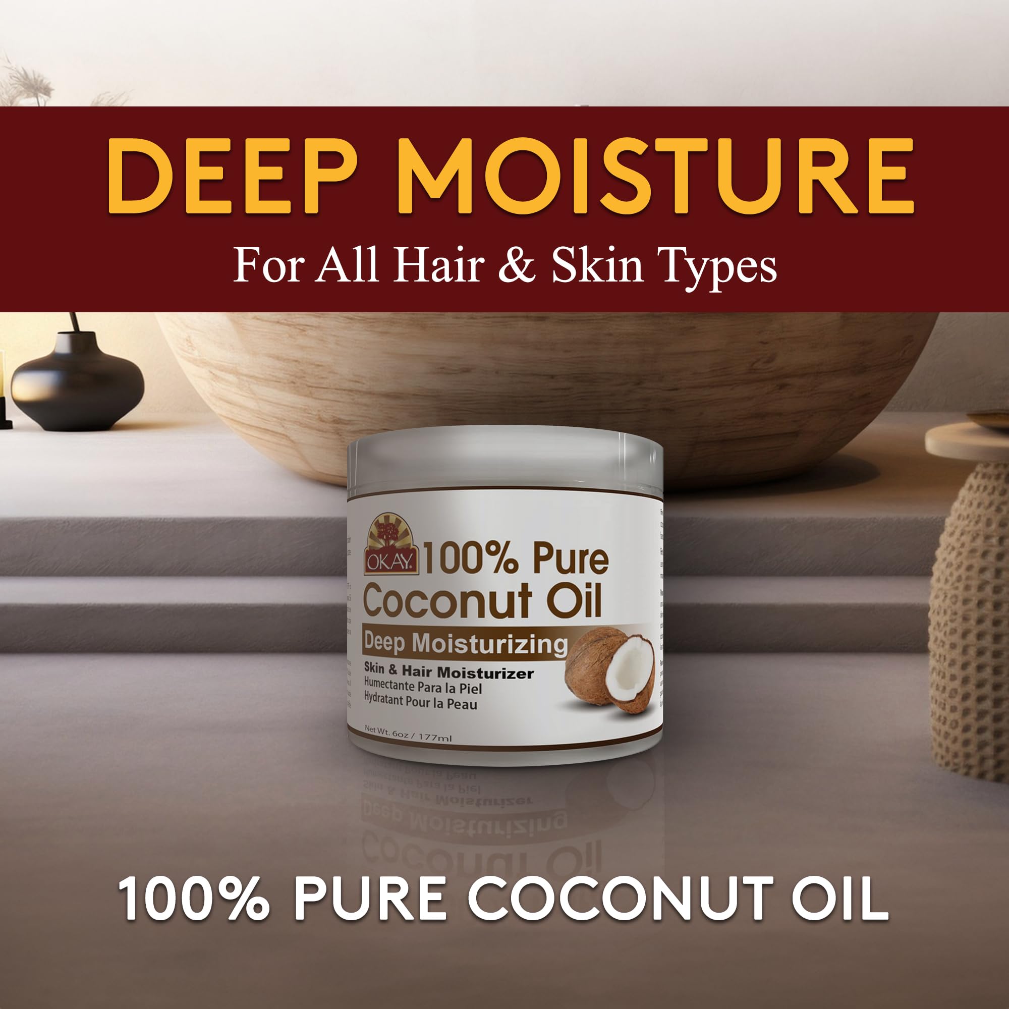 Okay 100% Pure Coconut Oil for Hair Skin Coconut Oil Men Hair Body Natural - Thumbnail 3