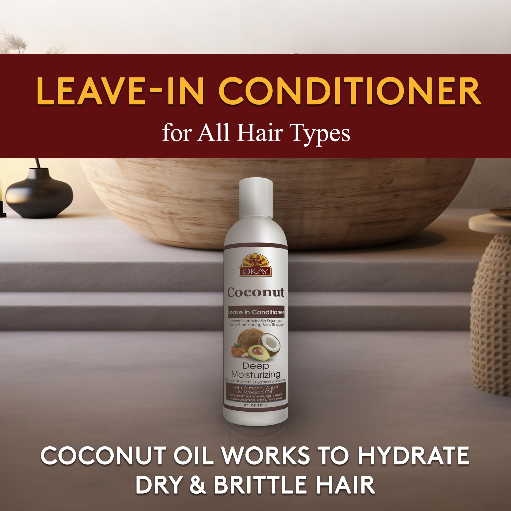 Okay Coconut Leave In Conditioner Hair Moisturizer and Men Contains Castor Seed - Thumbnail 2