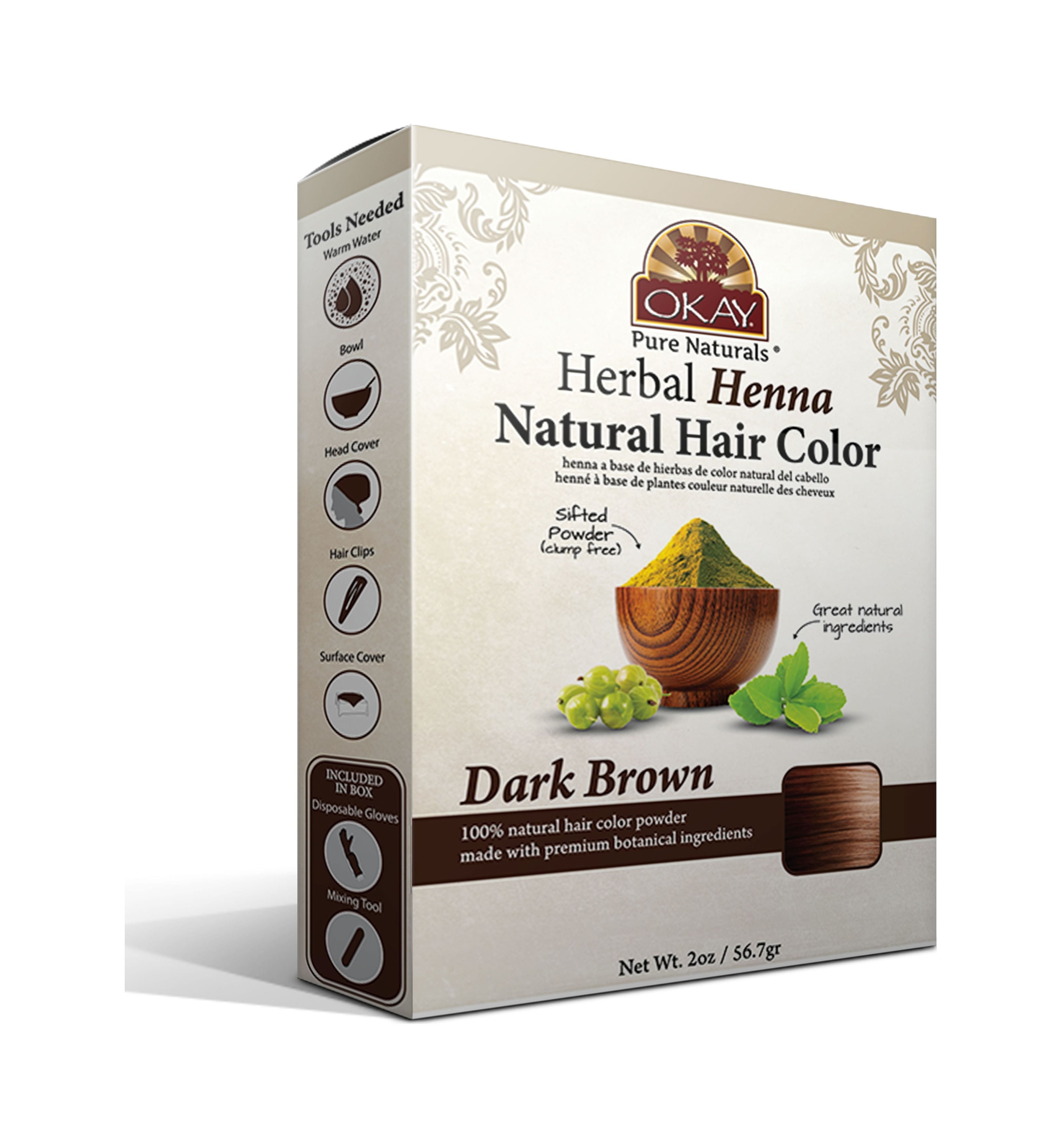 Okay Pure Naturals Herbal Henna Hair Color Dark Brown 50gr for Rich Natural