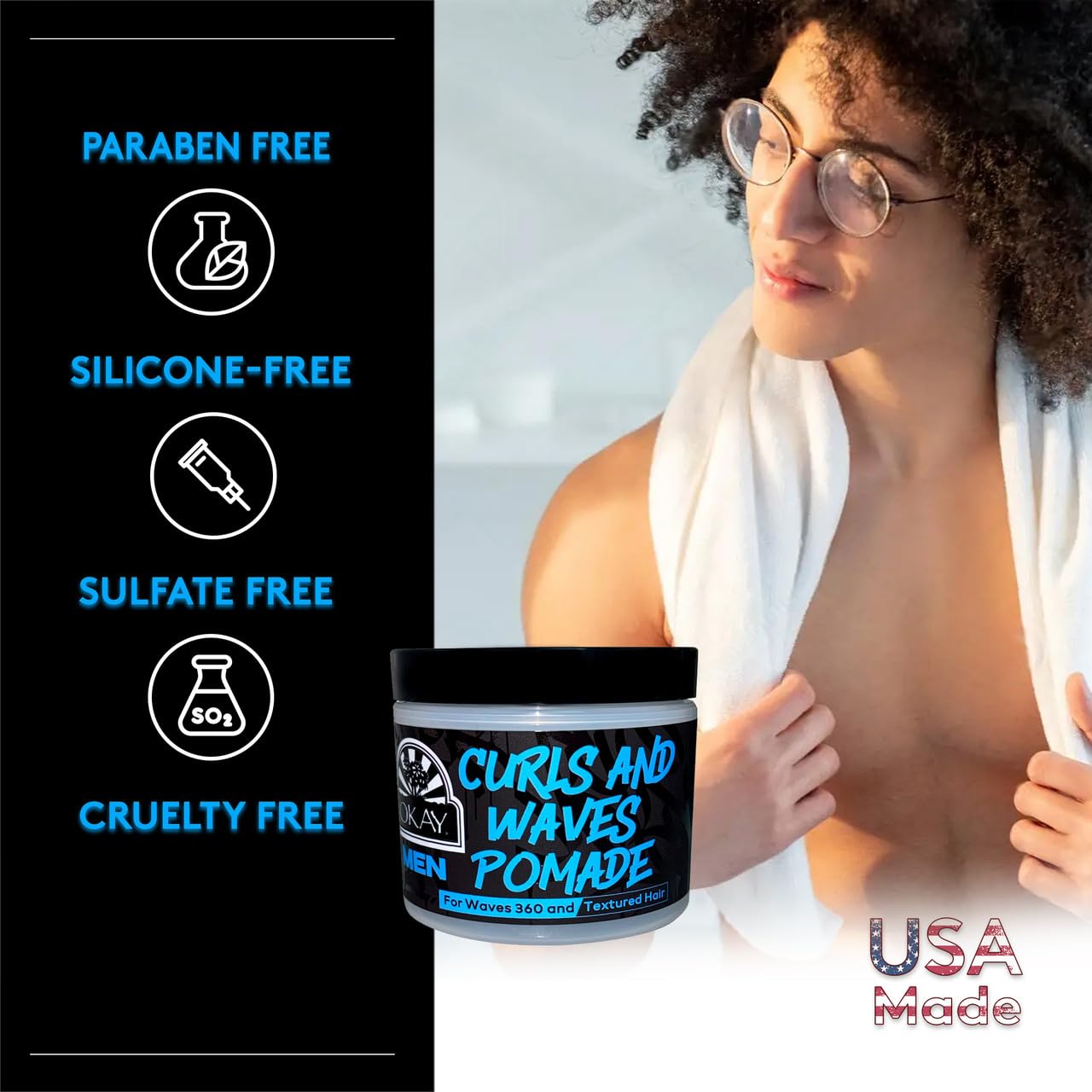 Okay Curl and Wave Pomade Strong Hold and Shine Hair Pomade For Men 4 oz - Thumbnail 2