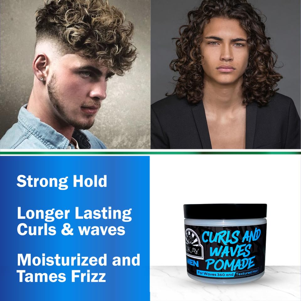 Okay Curl and Wave Pomade Strong Hold and Shine Hair Pomade For Men 4 oz - Thumbnail 3