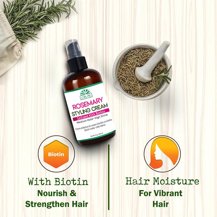 Okay Rosemary Styling Cream With Biotin for Medium Hold and High Shine / 236 ml - Thumbnail 3