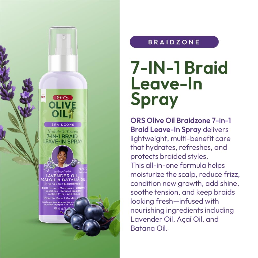 Ors Olive Oil Braidzone 7 In 1 Braid Leave In With Lavender Acai Batana Oil for - Thumbnail 2
