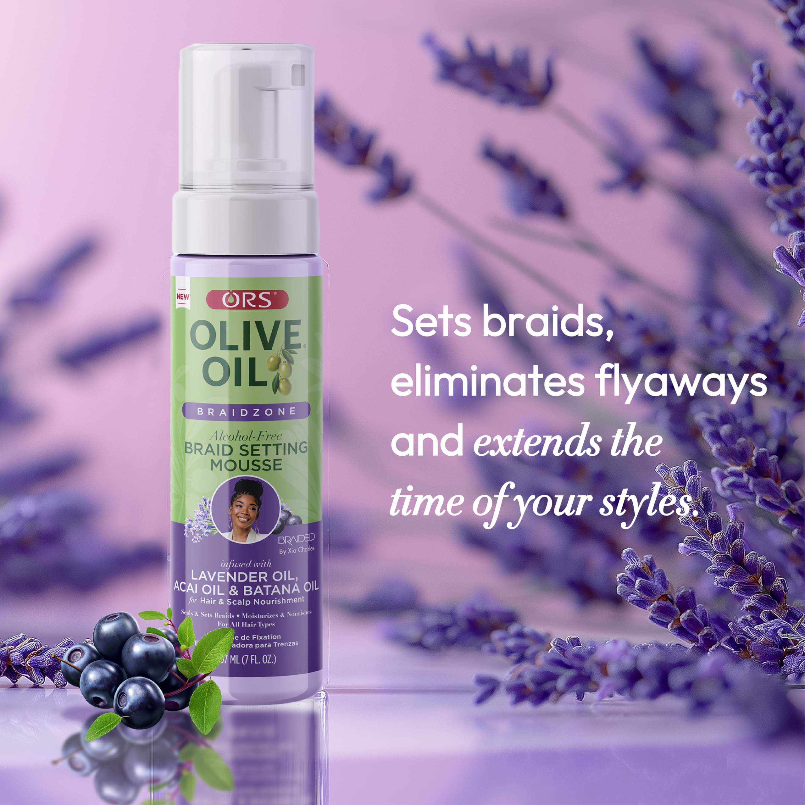 Ors Olive Oil Braidzone Braid Setting Mousse With Lavender Acai Batana Oil 7 oz (Set)